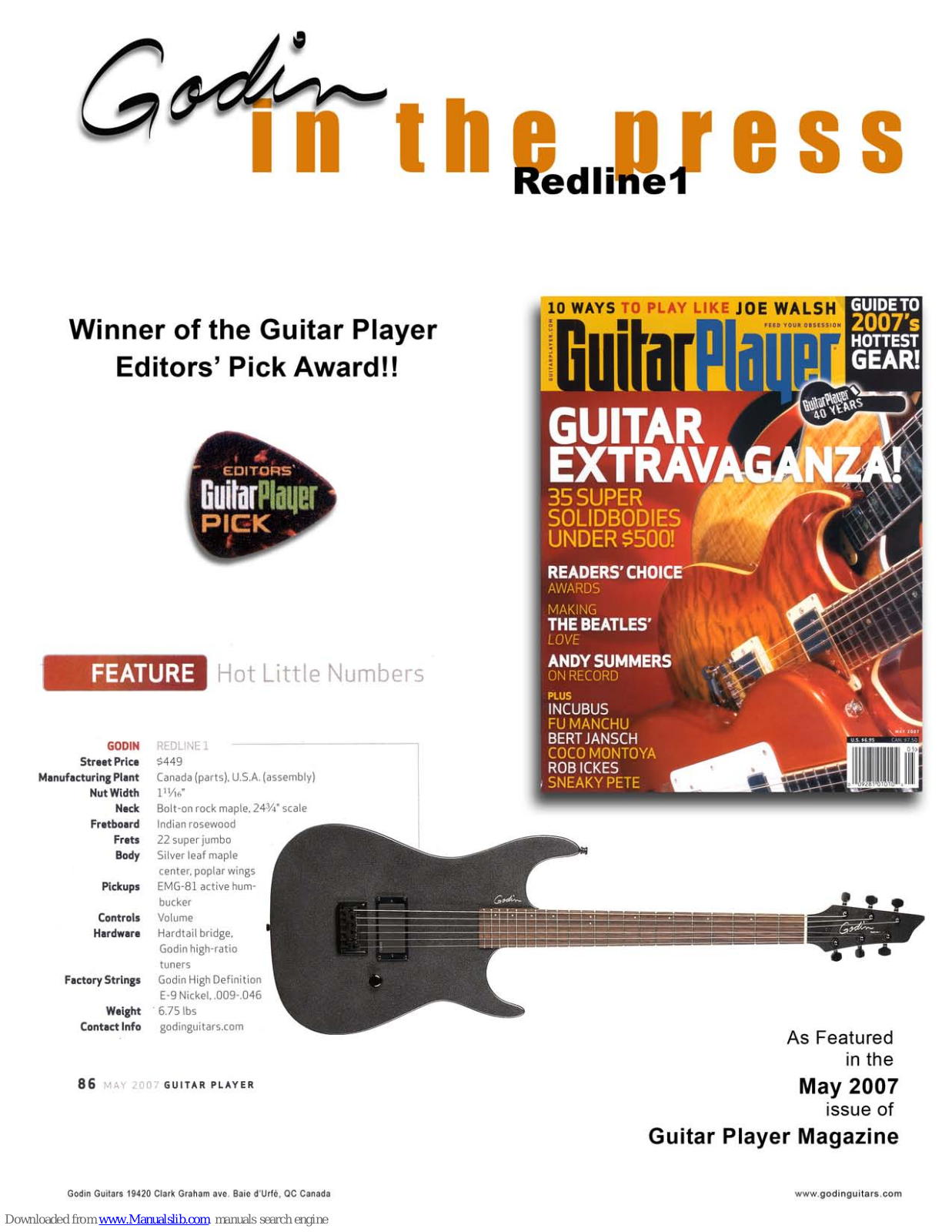 Godin Redline 1 Specifications - ManualMachine.com