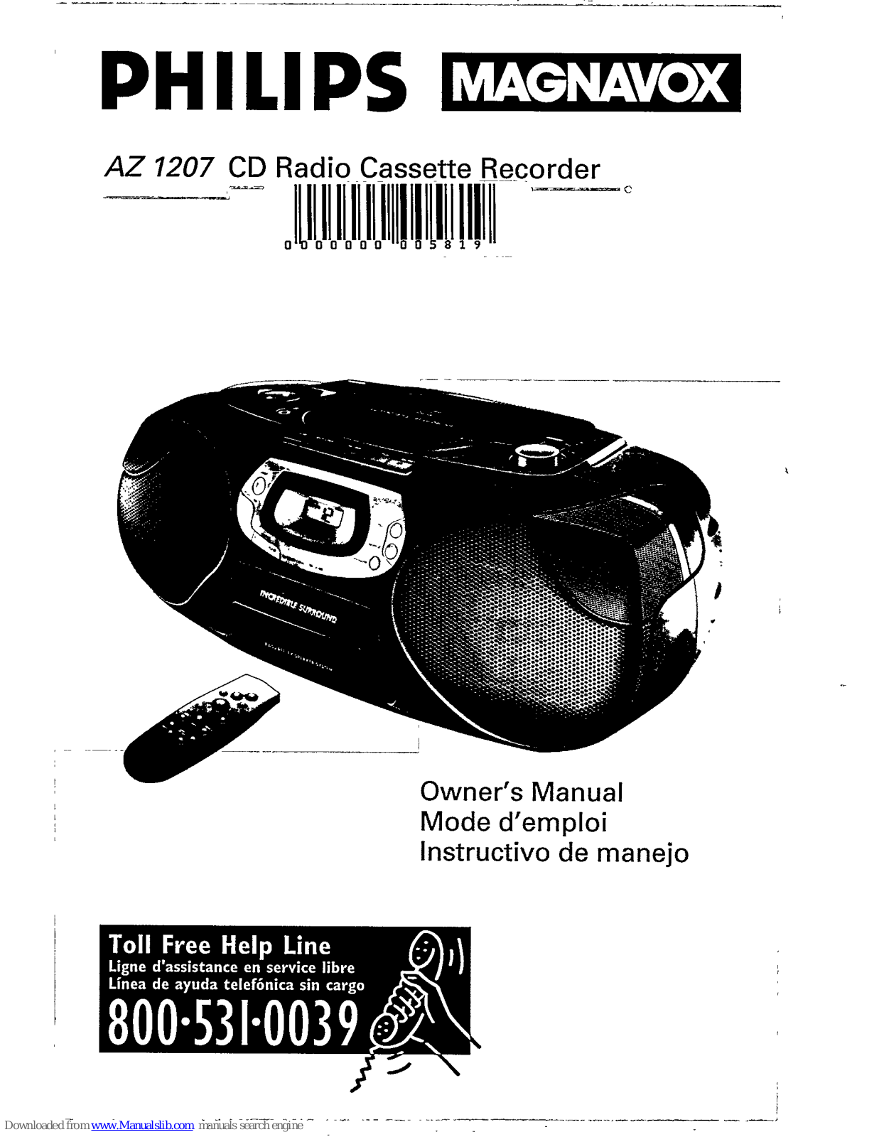 Philips/Magnavox AZ1207, AZ1207/17 Owner's Manual