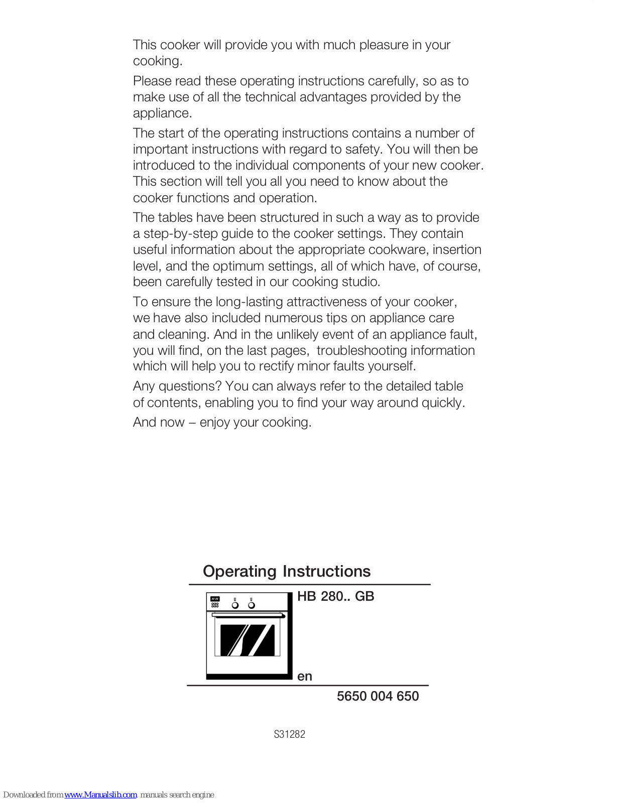 Siemens HB280 Series Operating Instructions Manual