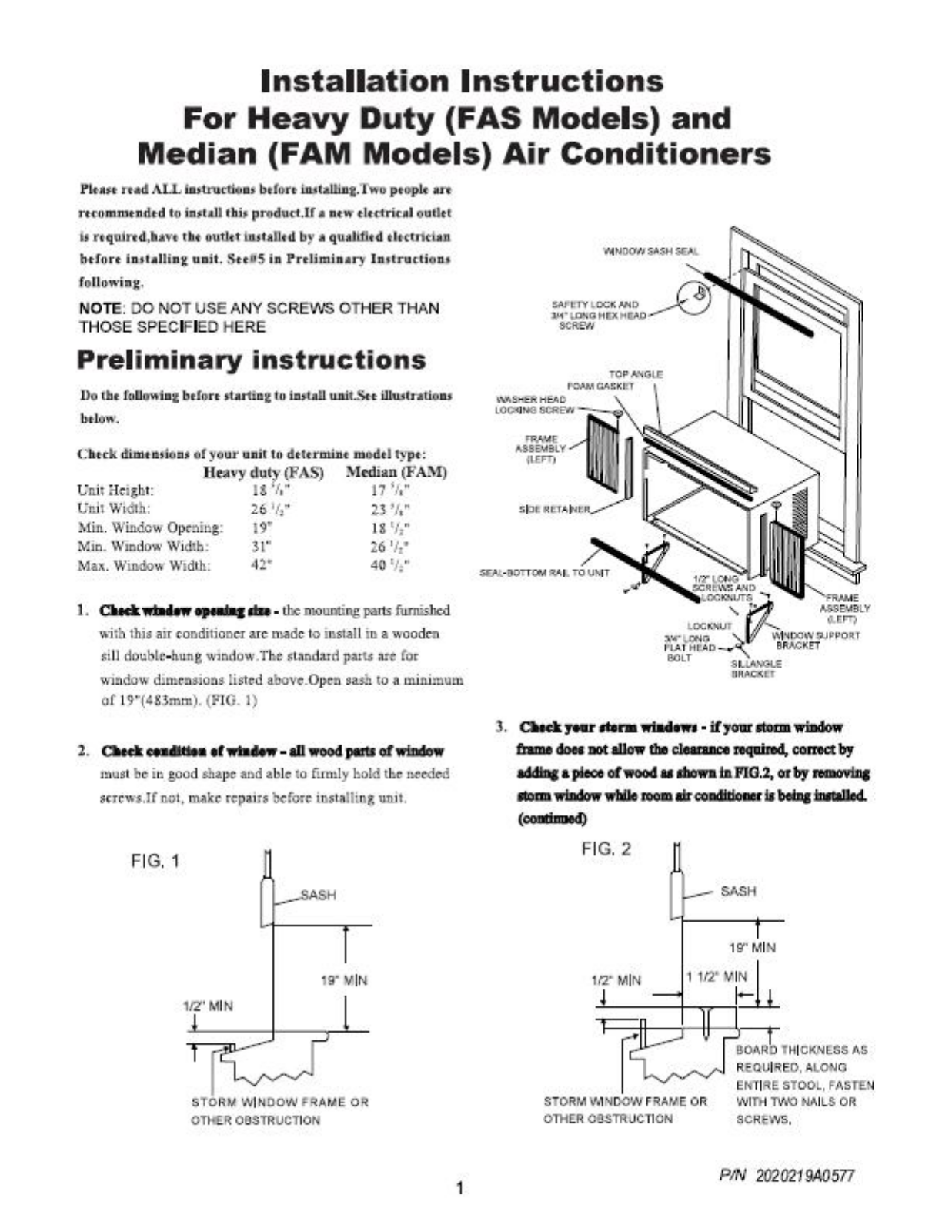 Frigidaire FAM156R1AB INSTALLATION