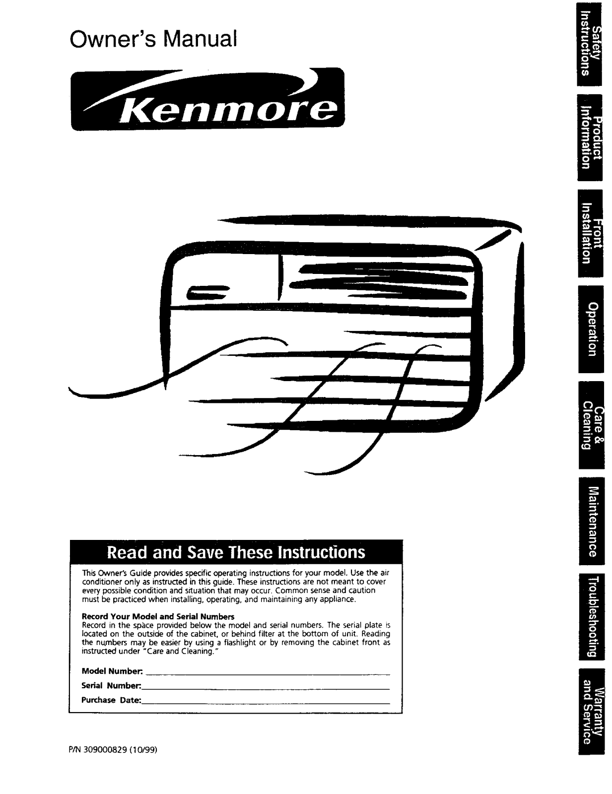 Kenmore 25372106100, 25371156100, 25371069101, 25371055011, 25371055010 Owner’s Manual
