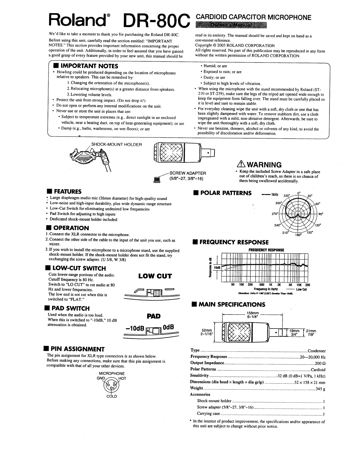 Roland Corporation DR-80C Owner's Manual