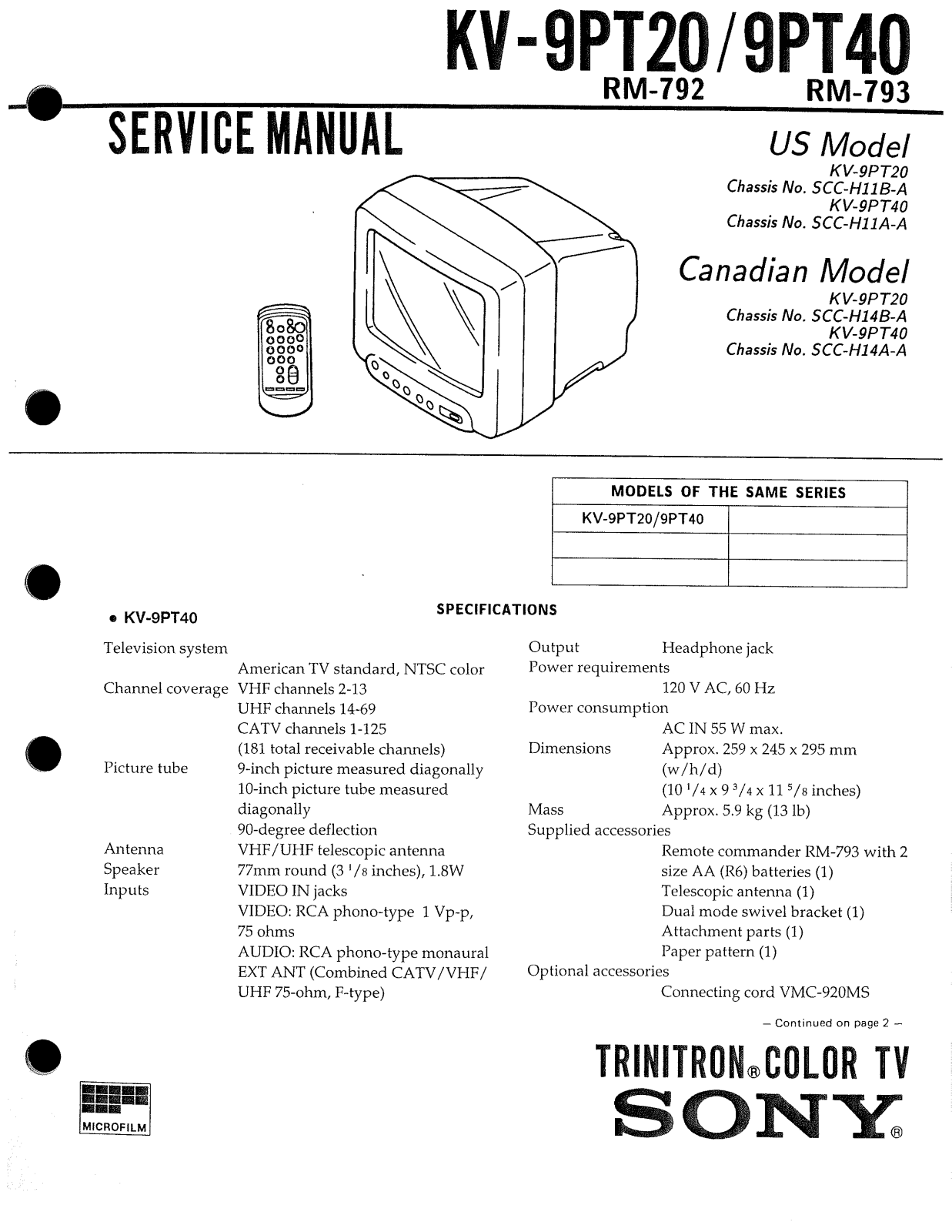 Sony KV-9PT20, KV-9PT40 Schematic