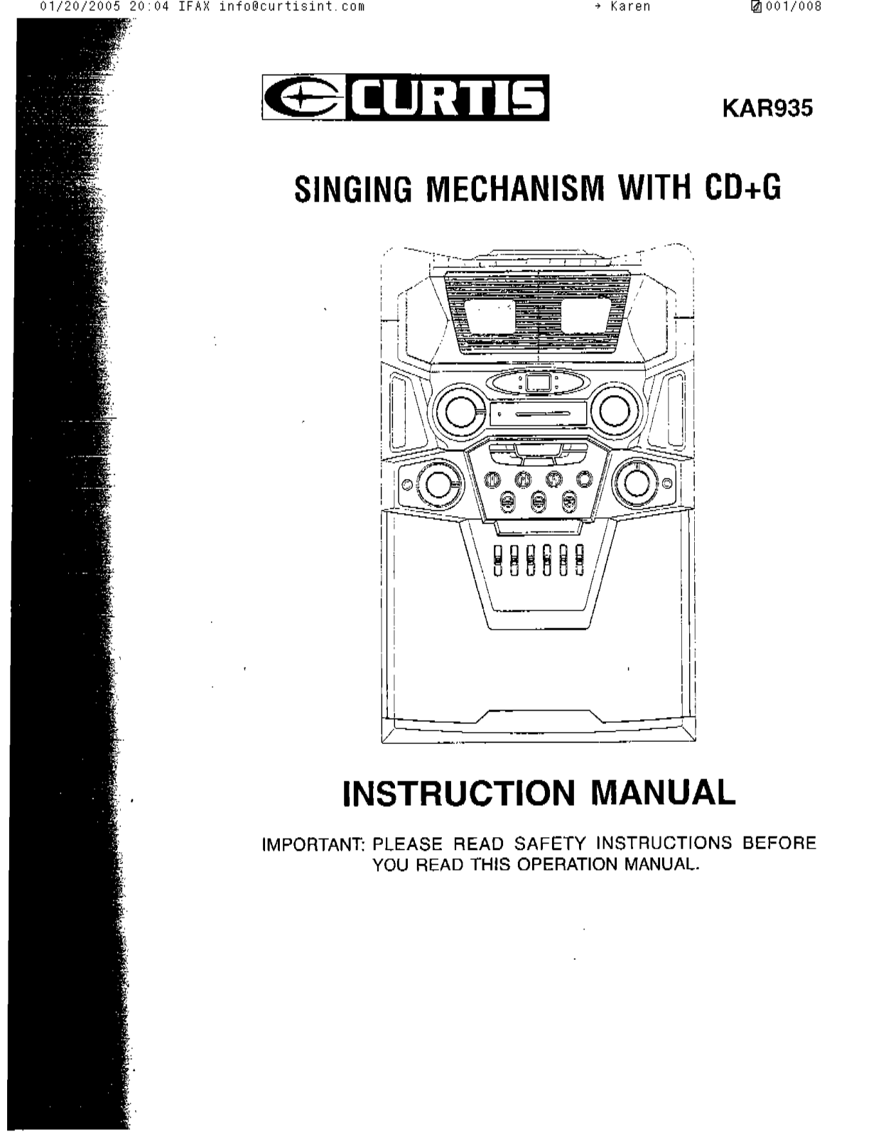 CURTIS KAR935 User Manual