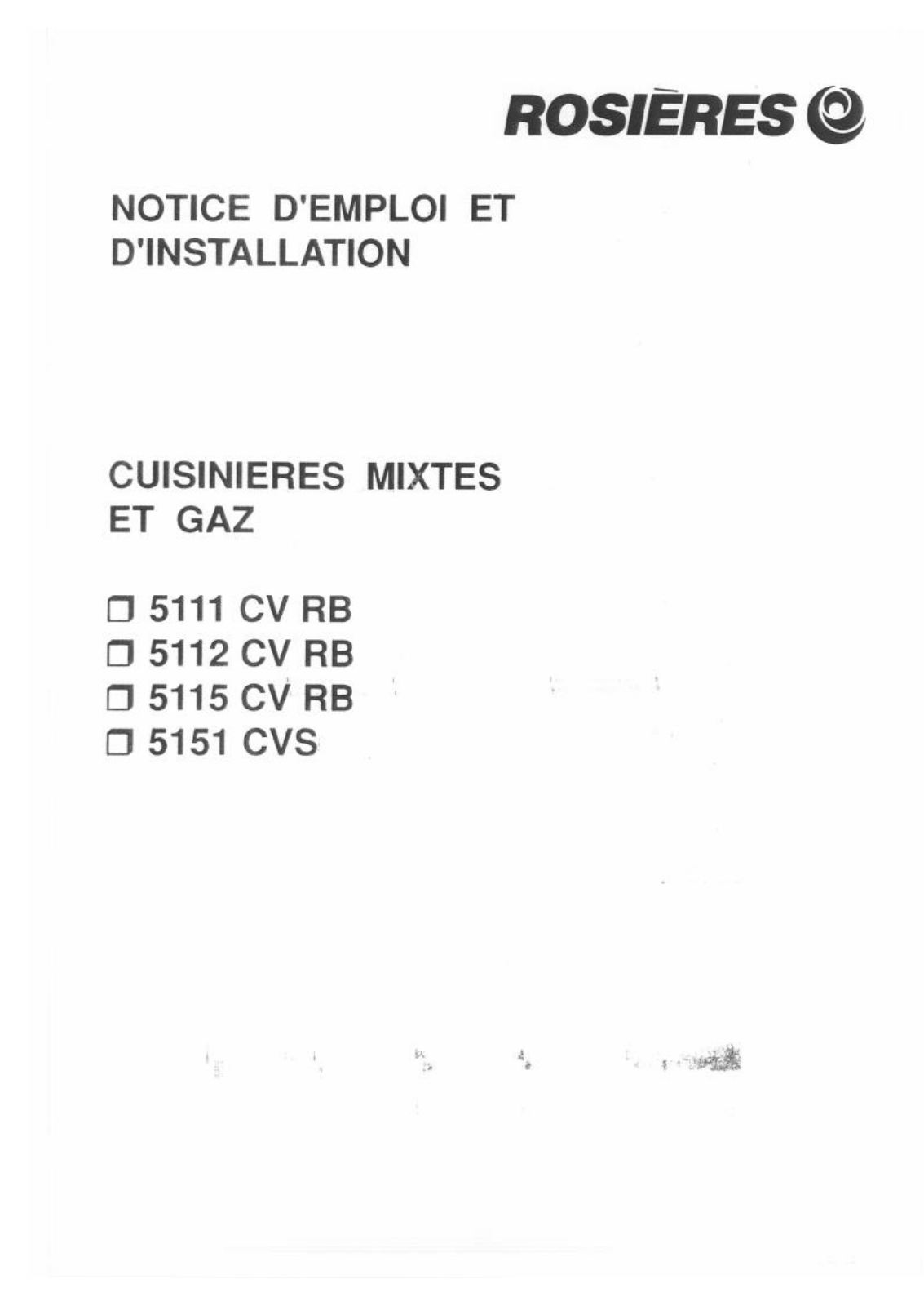 ROSIERES 5111 CV, 5111 CV RB, 5112 CV RB, 5112 CVS, 5115 CV RB User Manual