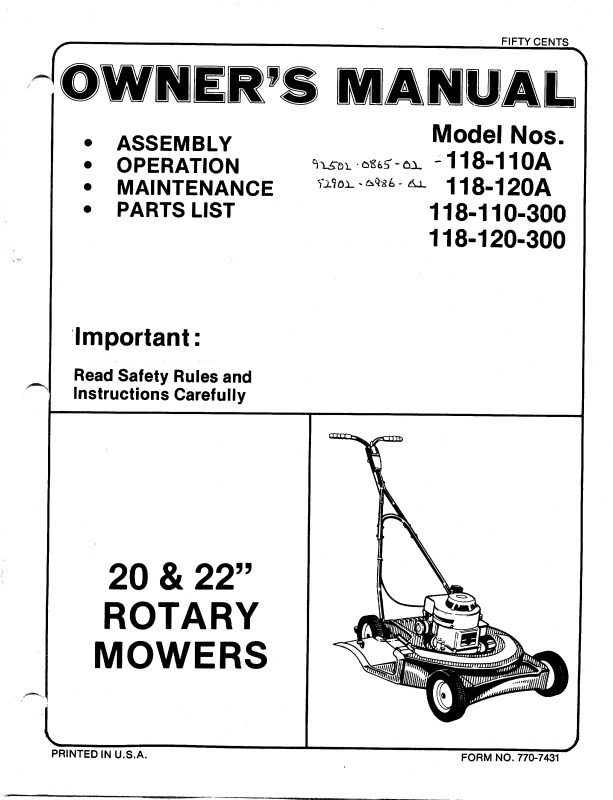 MTD 118-110A, 118-110-300, 118-120-300, 118-120A User Manual