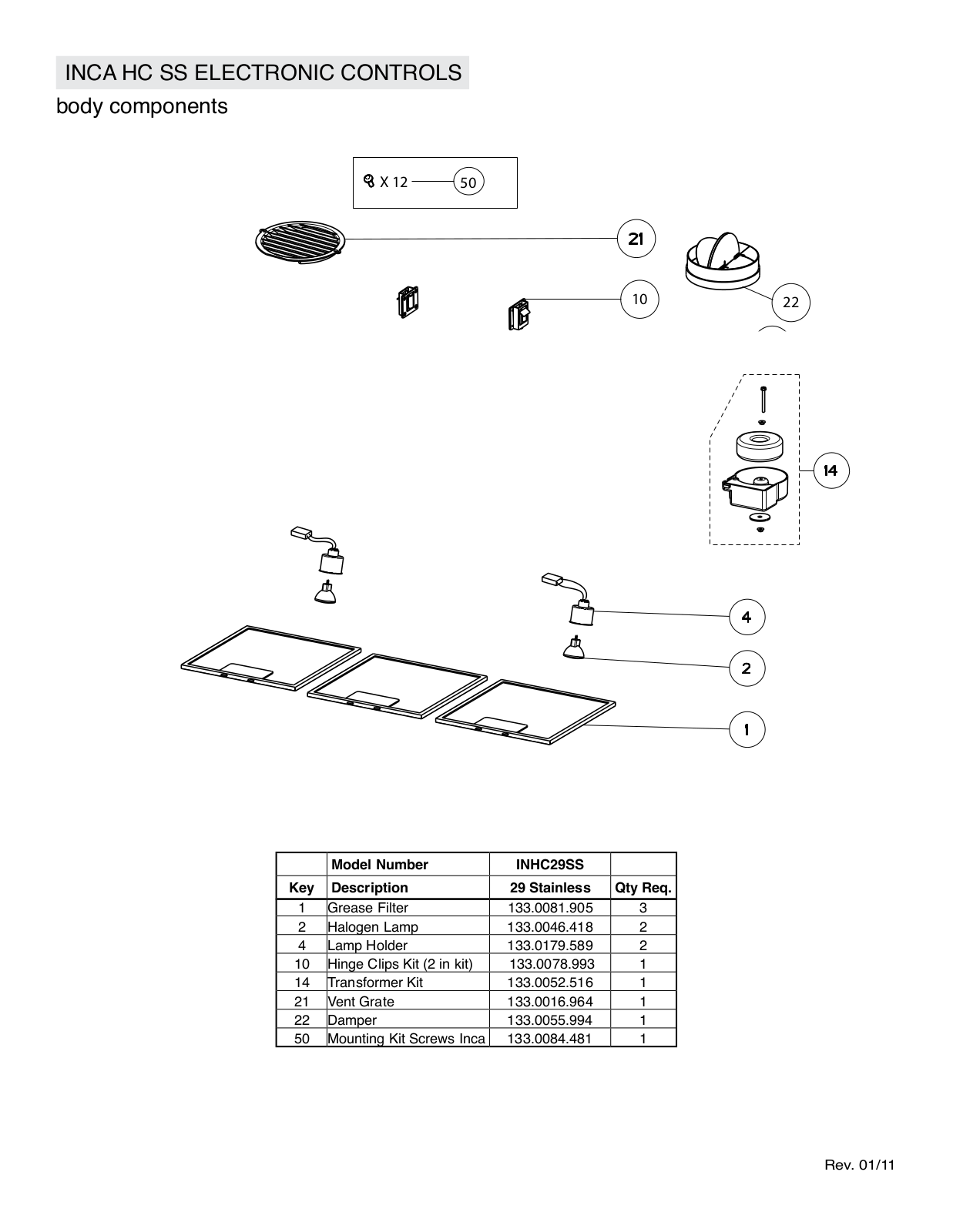 Faber INHC29SS Parts List