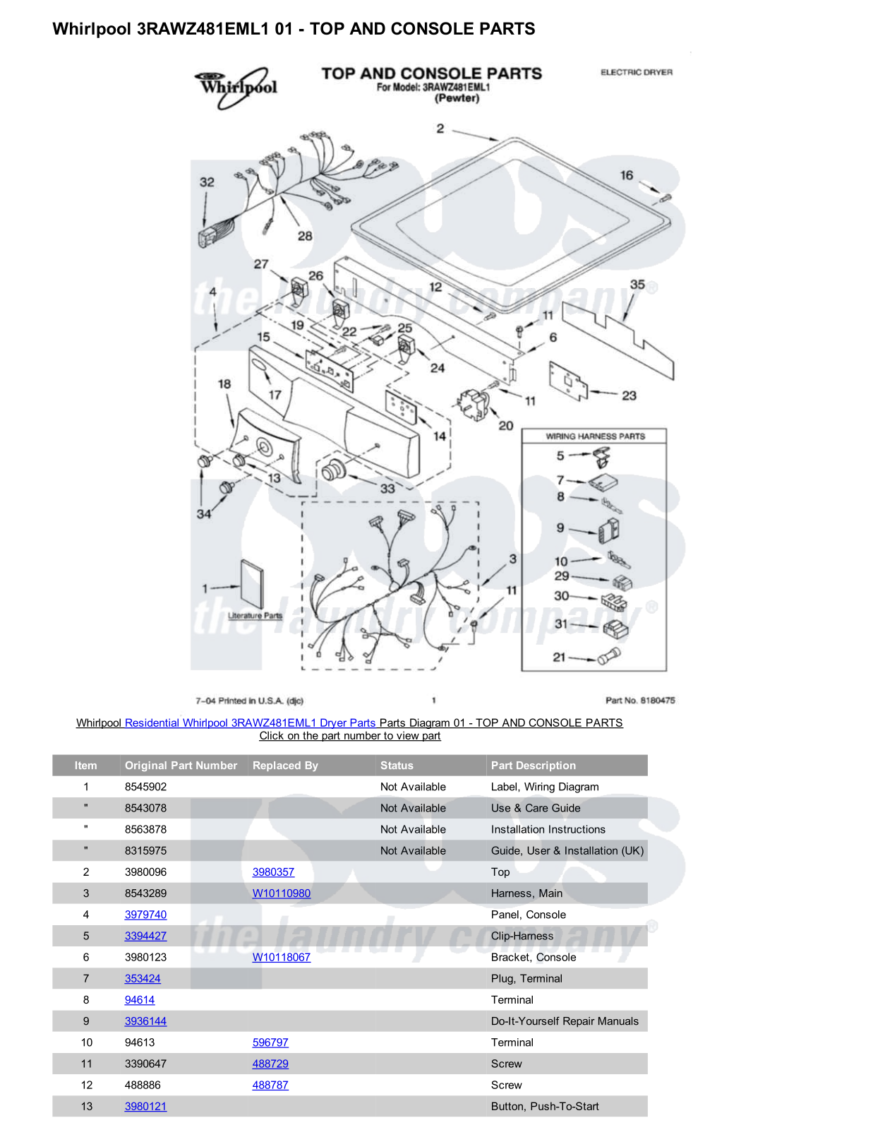 Whirlpool 3RAWZ481EML1 Parts Diagram