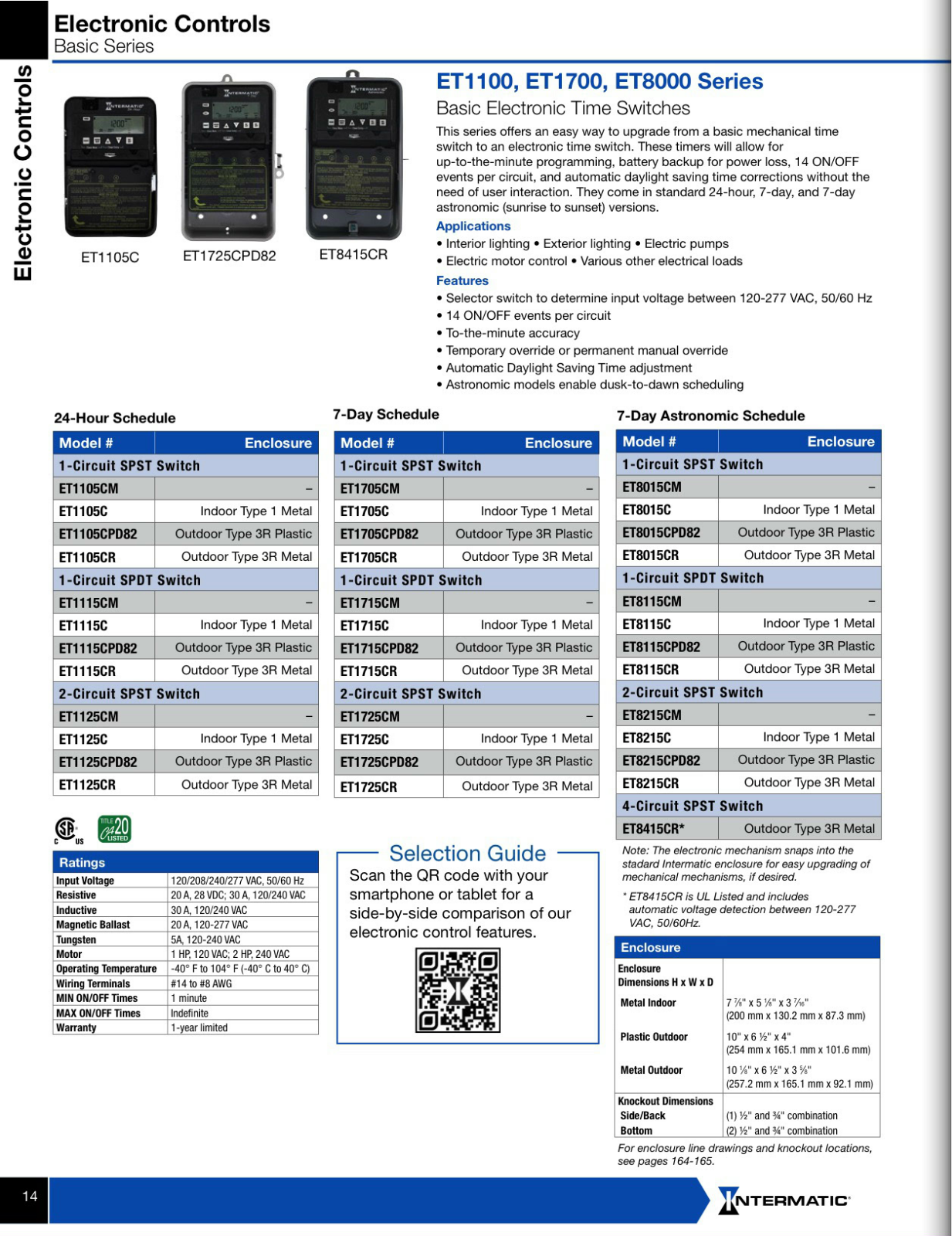 Intermatic ET1700 Series, ET1100 Series, ET8000 Series Catalog Page