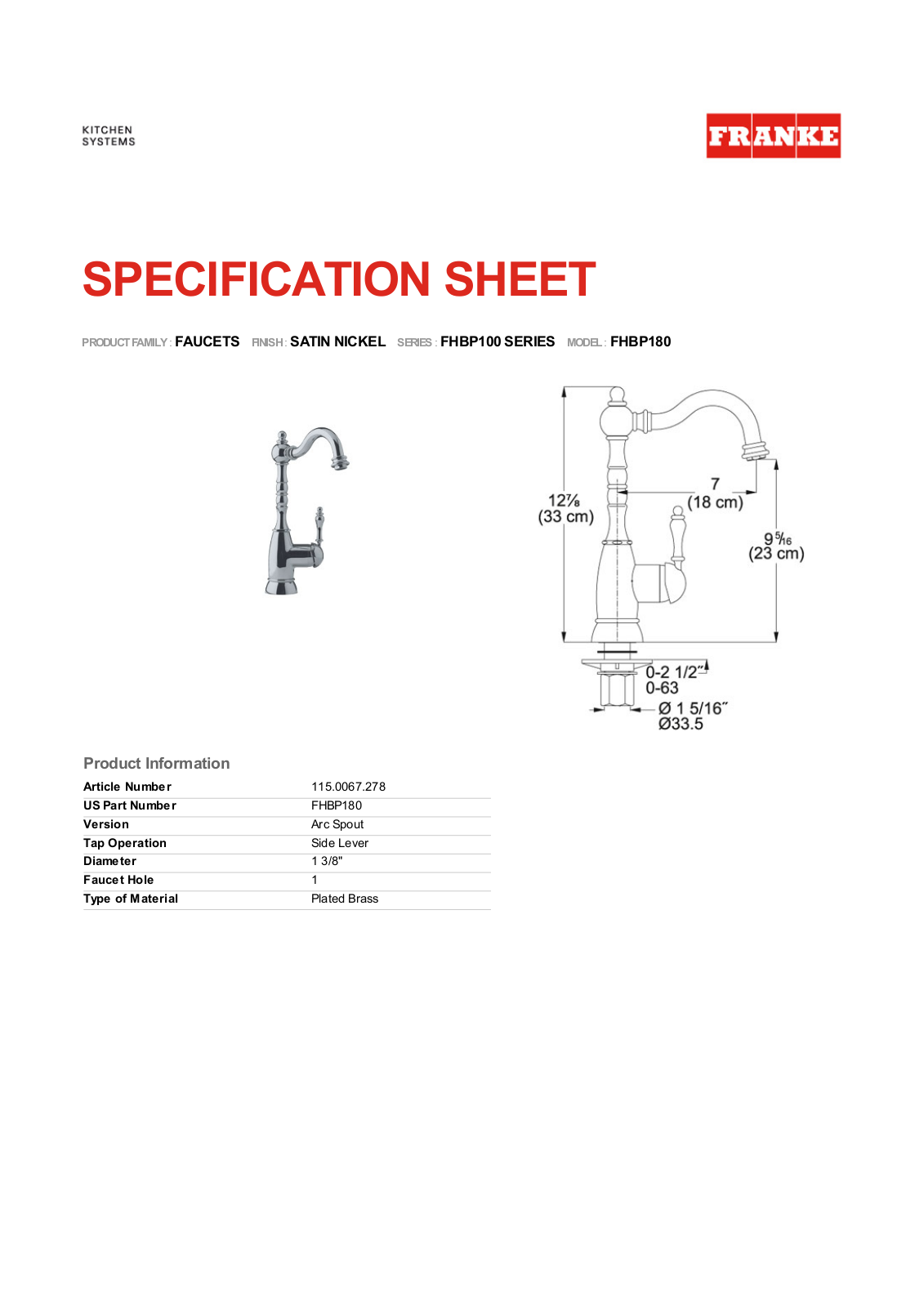 Franke Foodservice FHBP180 User Manual