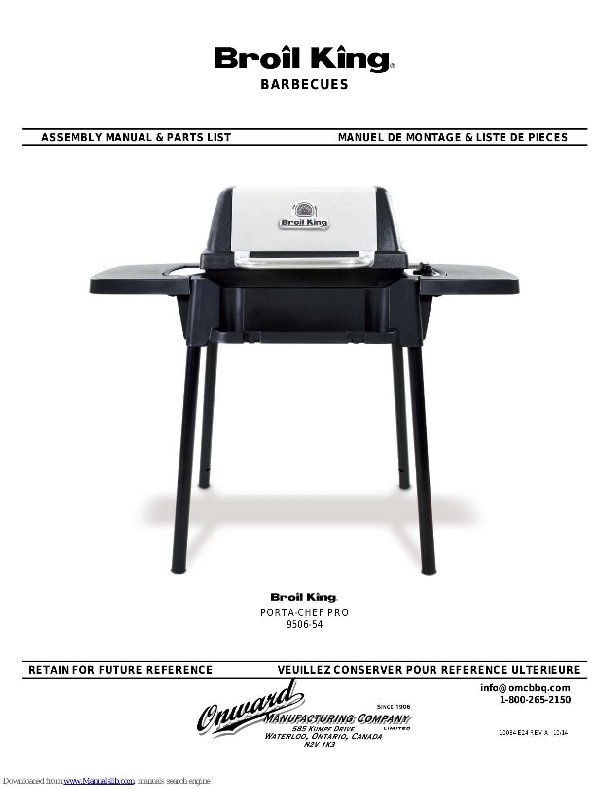 Broil King PORTA-CHEF PRO Assembly Manual & Parts List