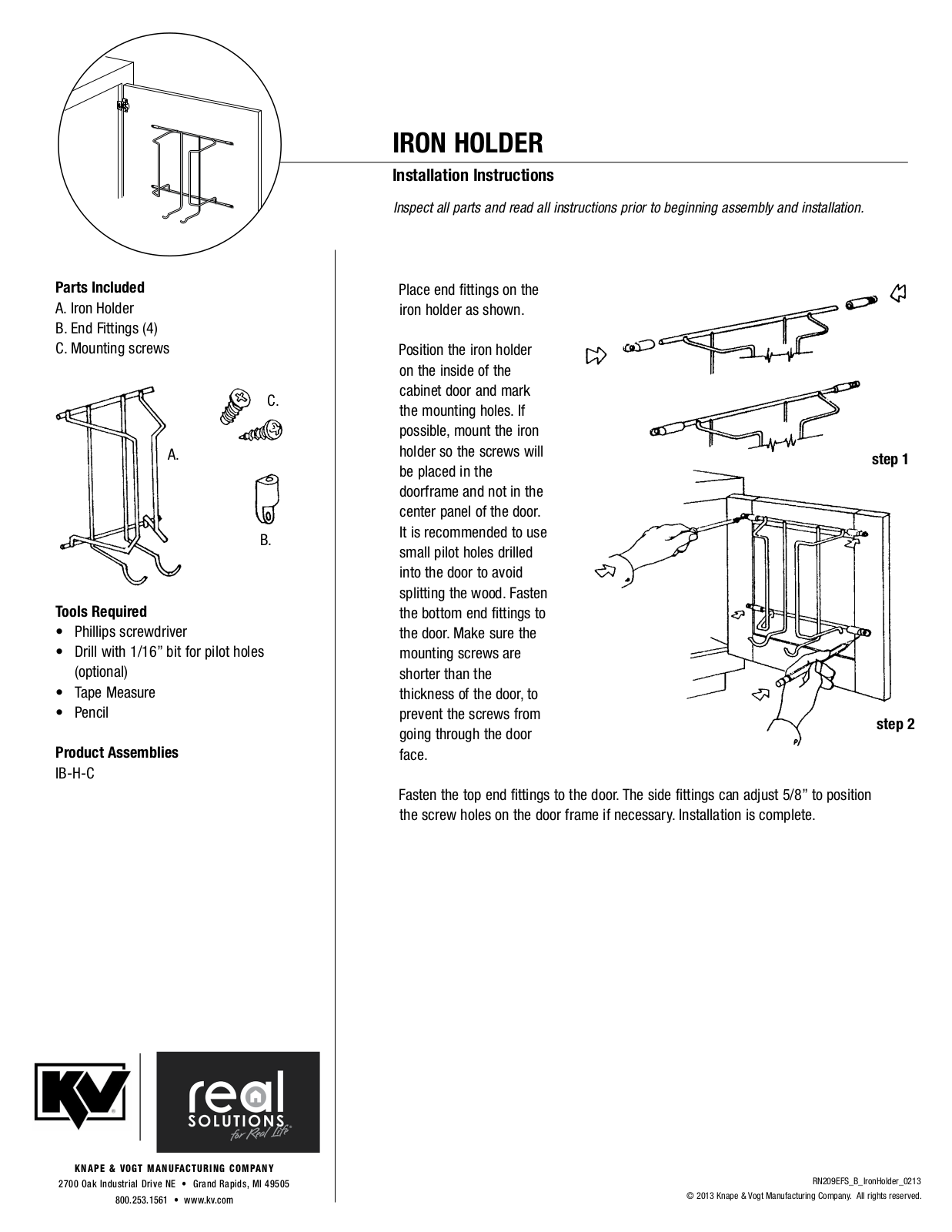 Knape & Vogt Real Solutions IH-C Installation Instructions Manual