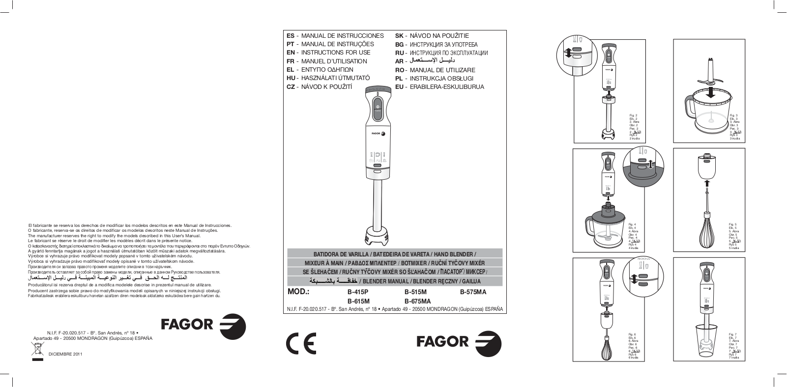 Fagor B 615 M, B-415 P, B–575 MA User Manual