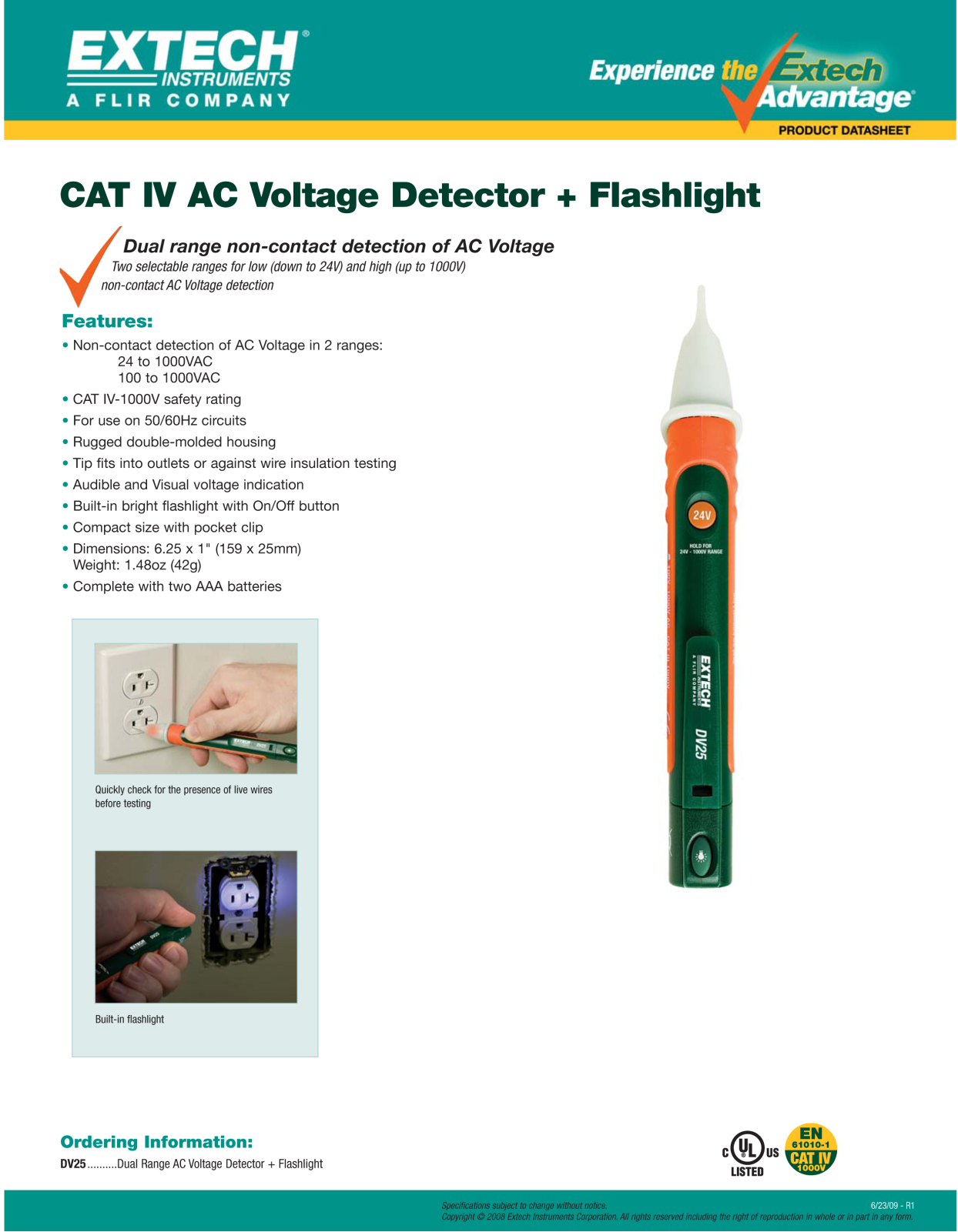 Extech Instruments DV25 Data Sheet