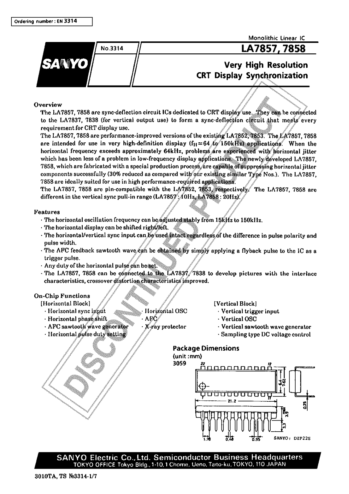 Sanyo LA7857 Specifications