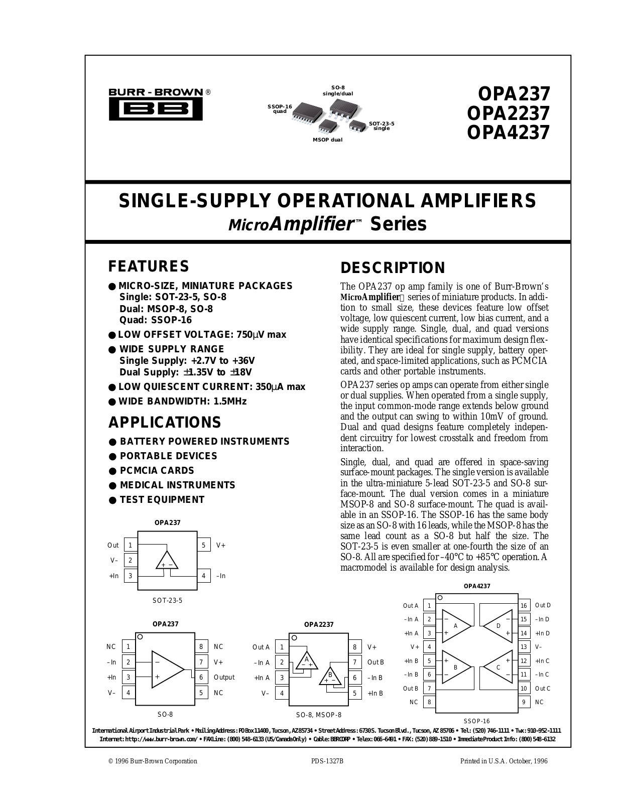 Burr Brown OPA2237UA, OPA2237UA-2K5, OPA237UA-2K5, OPA4237UA-2K5, OPA237NA-3K Datasheet