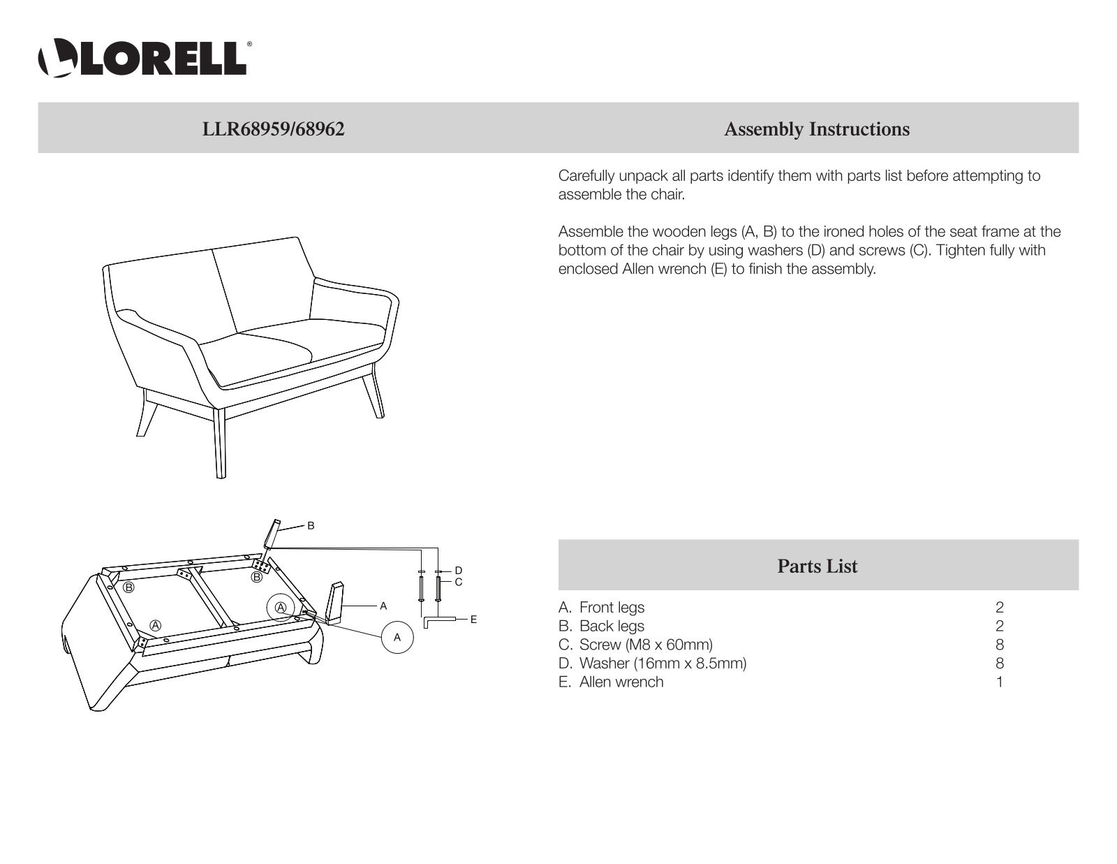 Lorell LRO10043 Installation & Assembly - ManualMachine.com