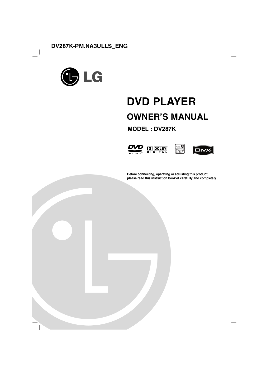 LG DV287K-PM User guide