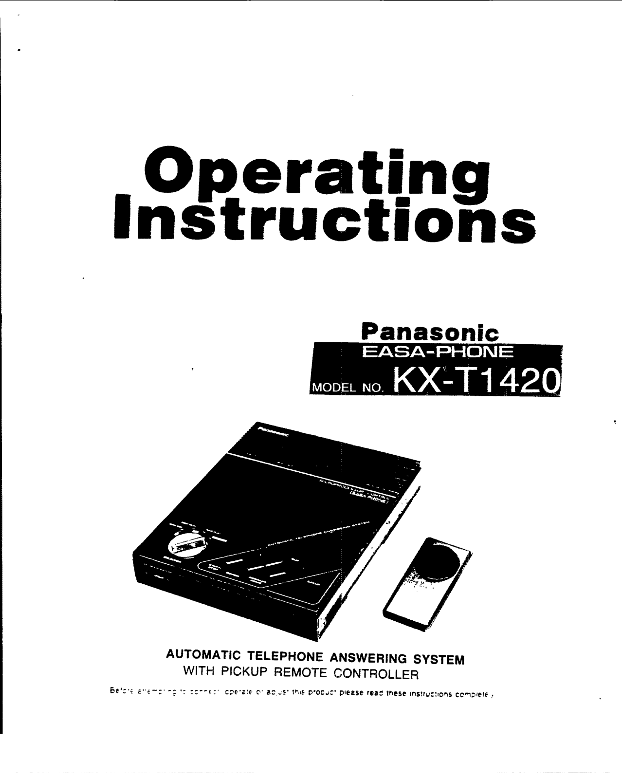 Panasonic kx-t1420 Operation Manual