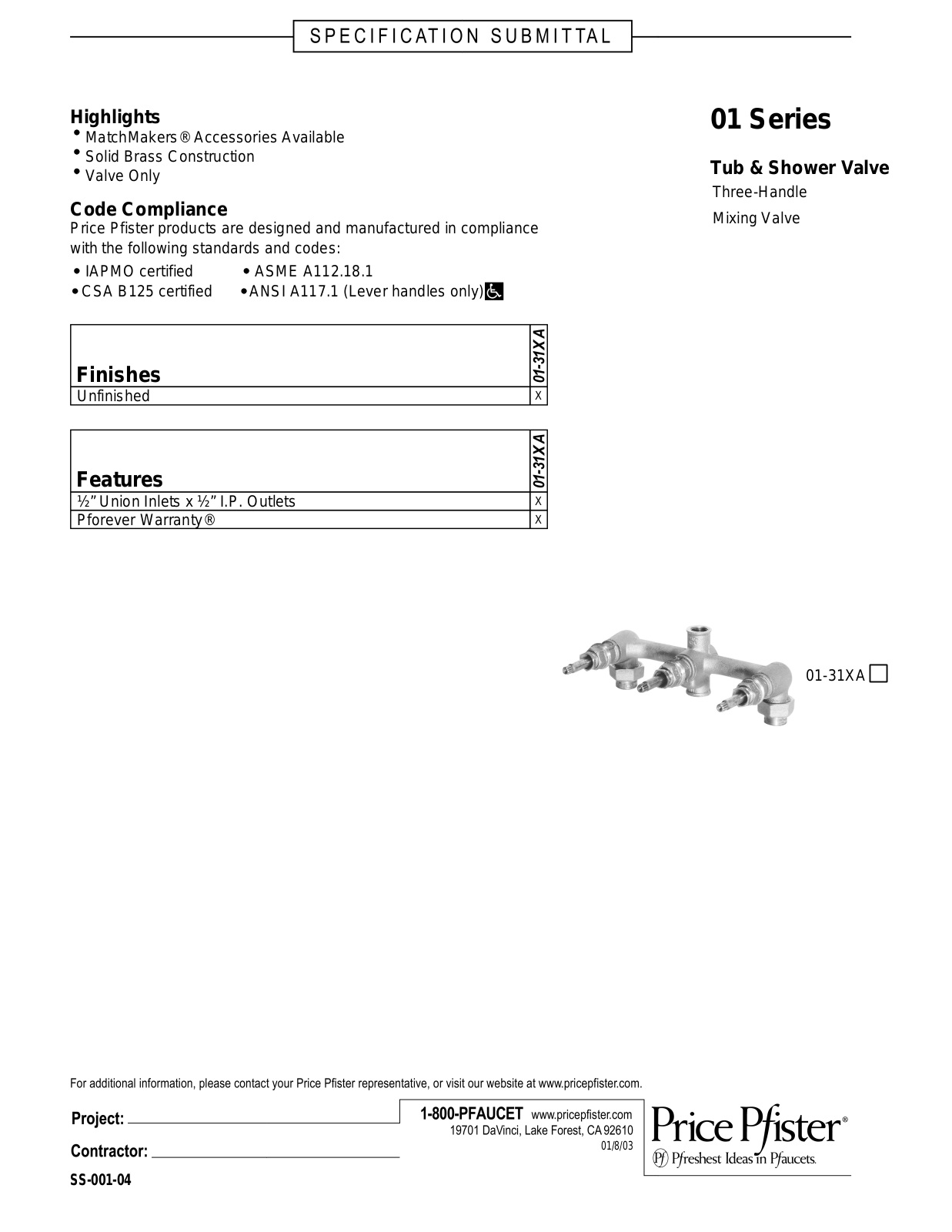 Pfister PPR1060 Specification - ManualMachine.com