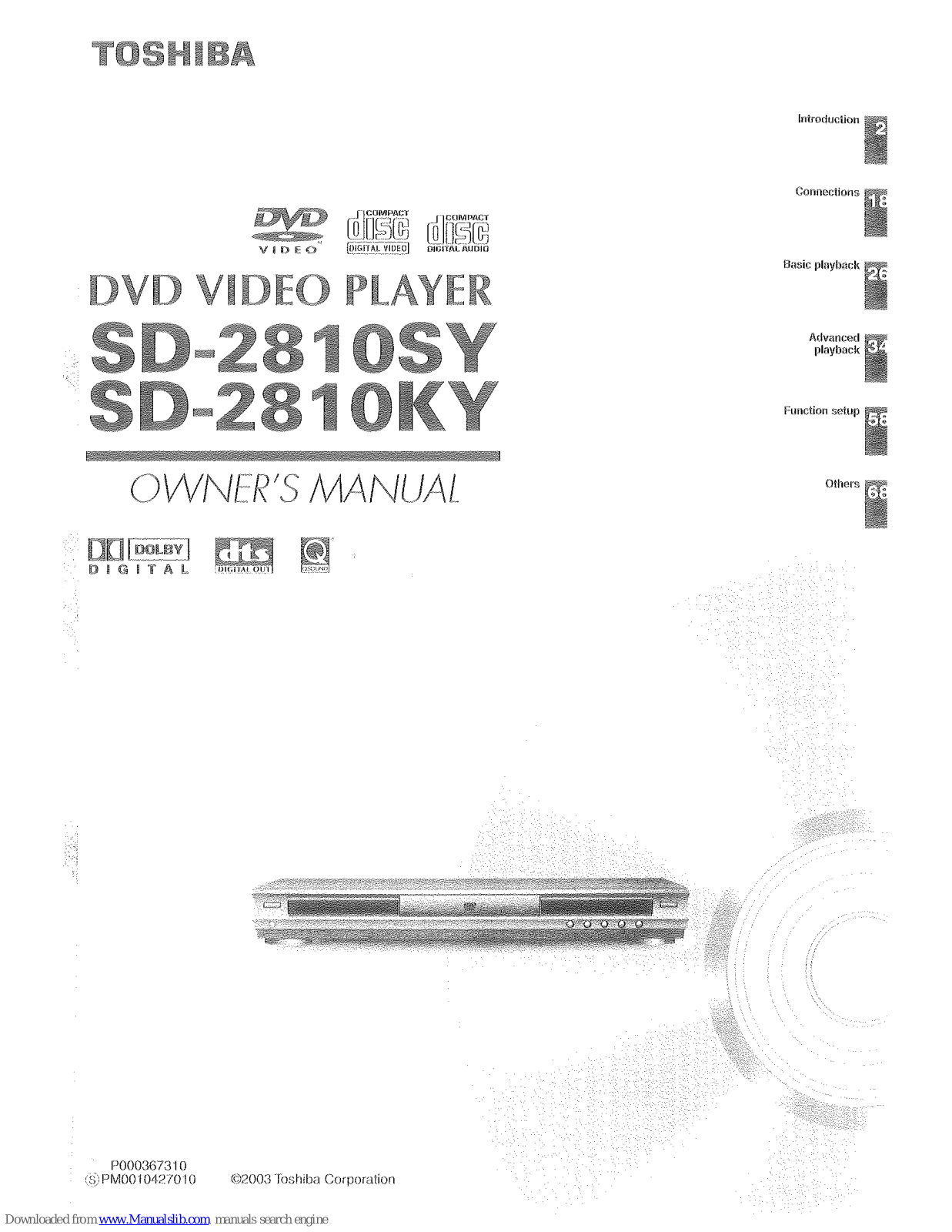 Toshiba SD-2810SY, SD-2810KY Owner's Manual