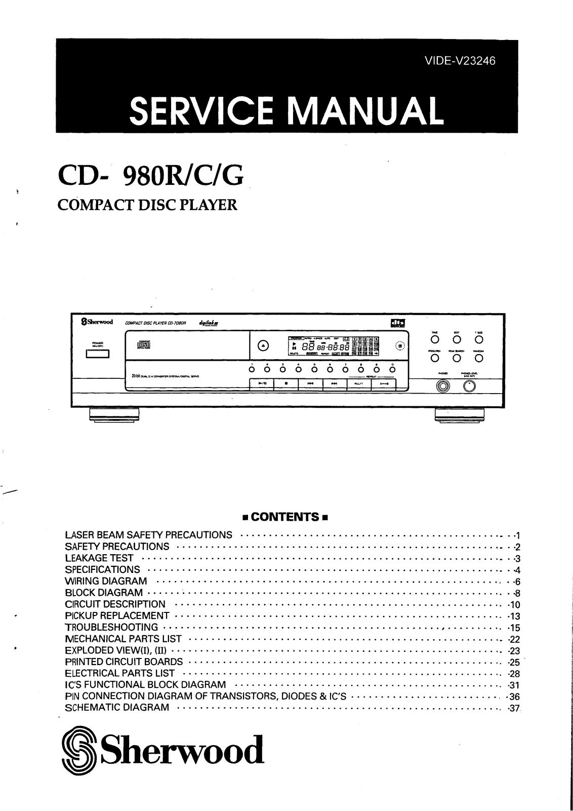 Sherwood CD-980 Service manual