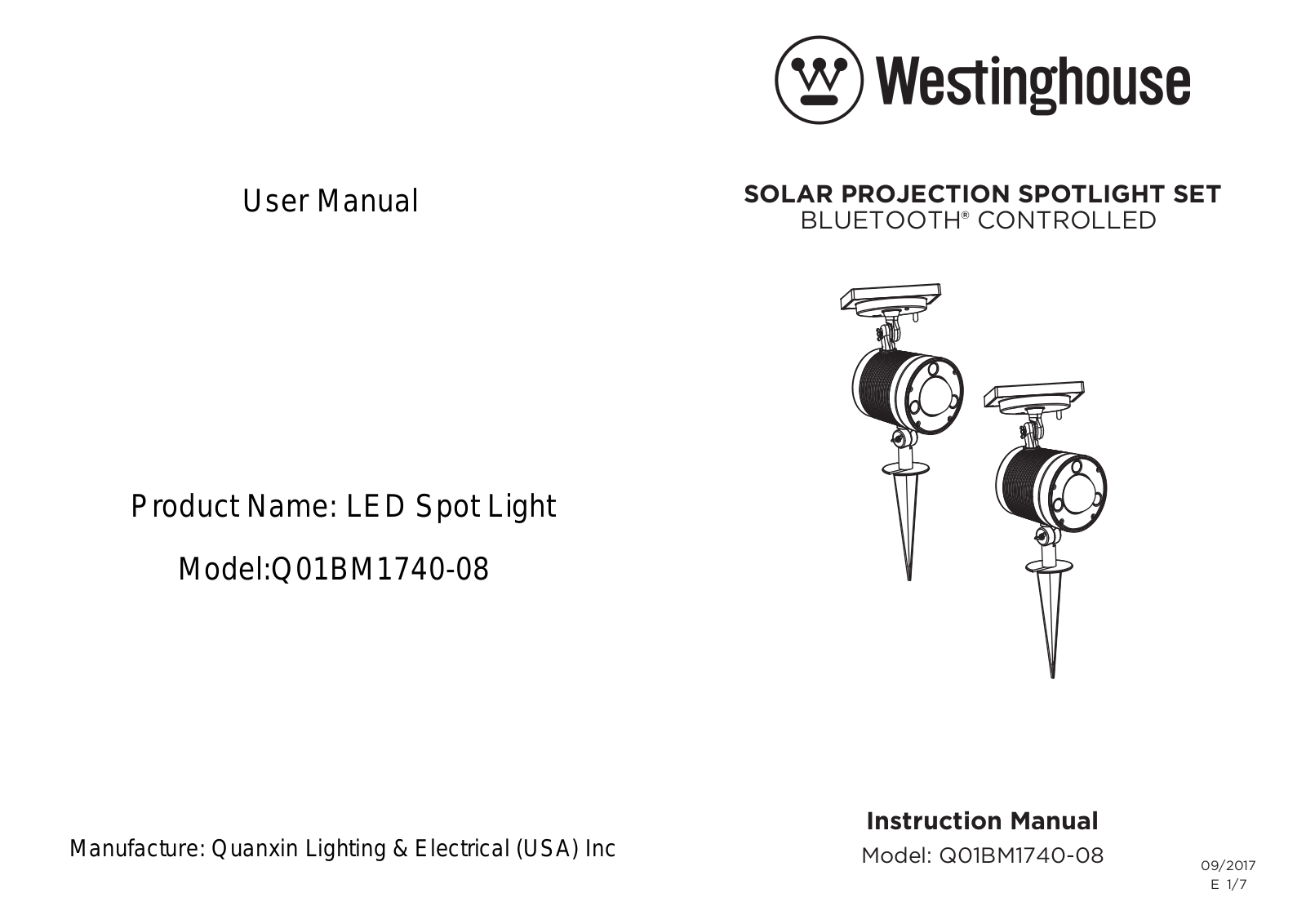 Quanxin Ligting and Electrical Q01BM1740 08 User Manual