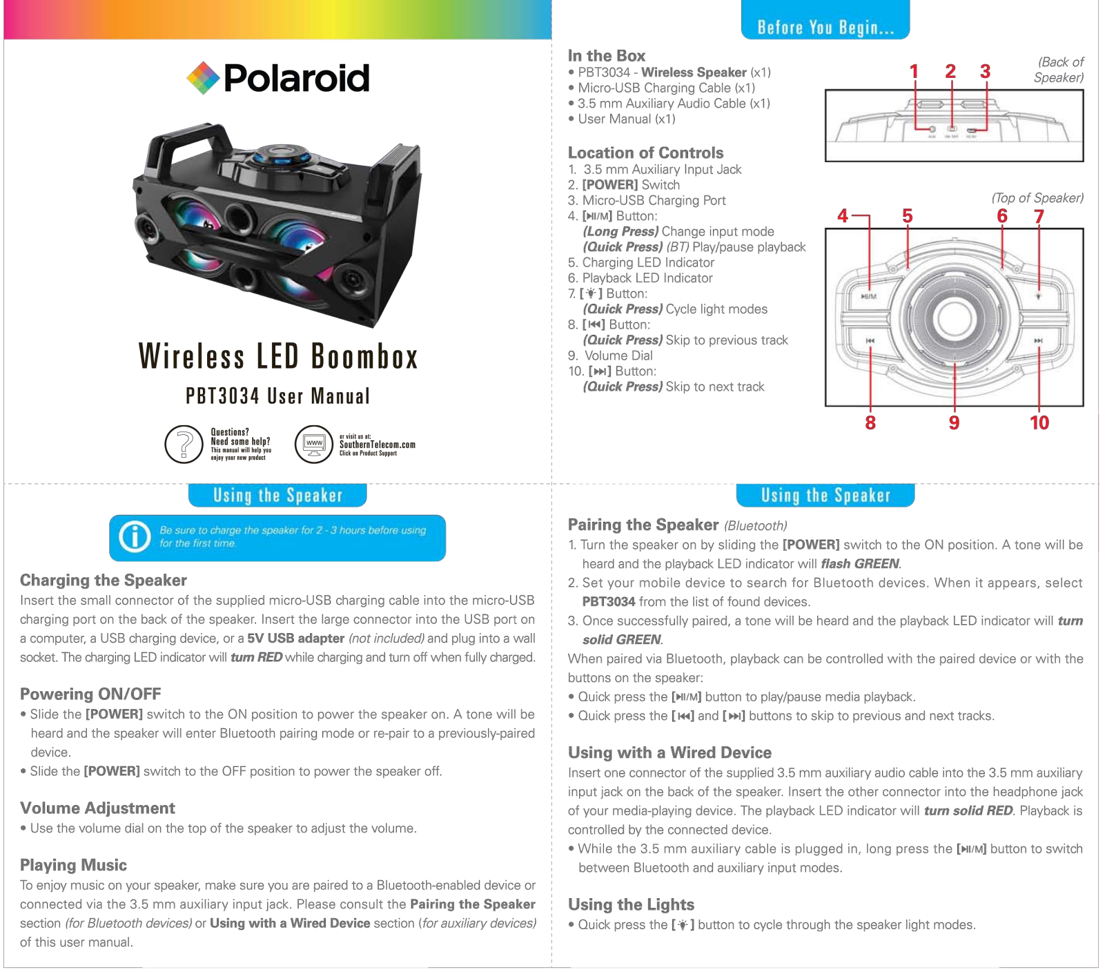 Polaroid PBT3034 User Manual