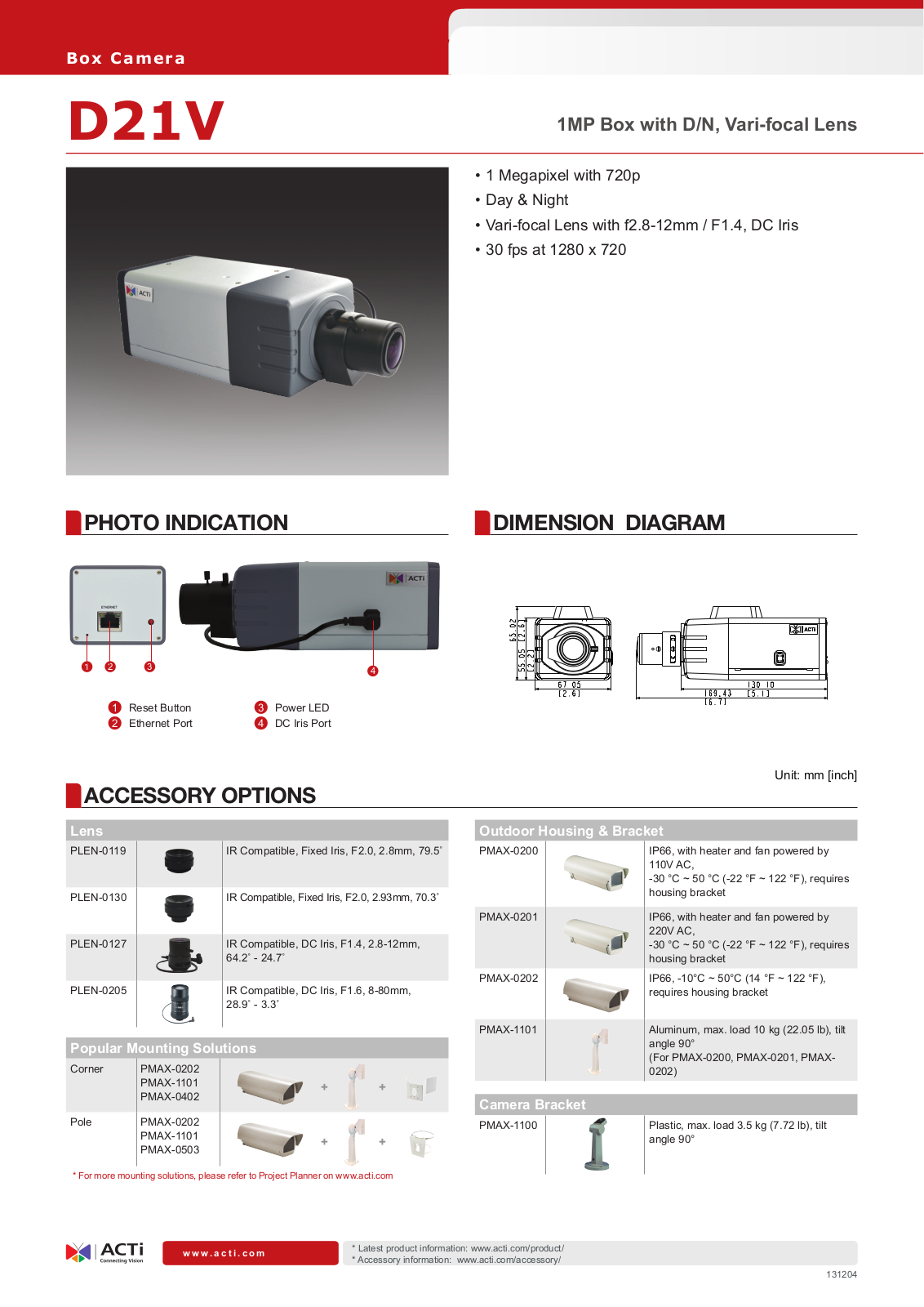 ACTi D21V Specsheet