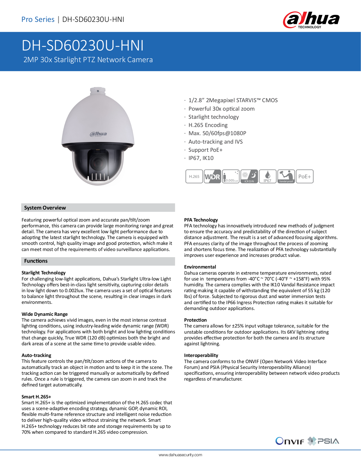 Dahua DH-SD60230U-HNI Technical data