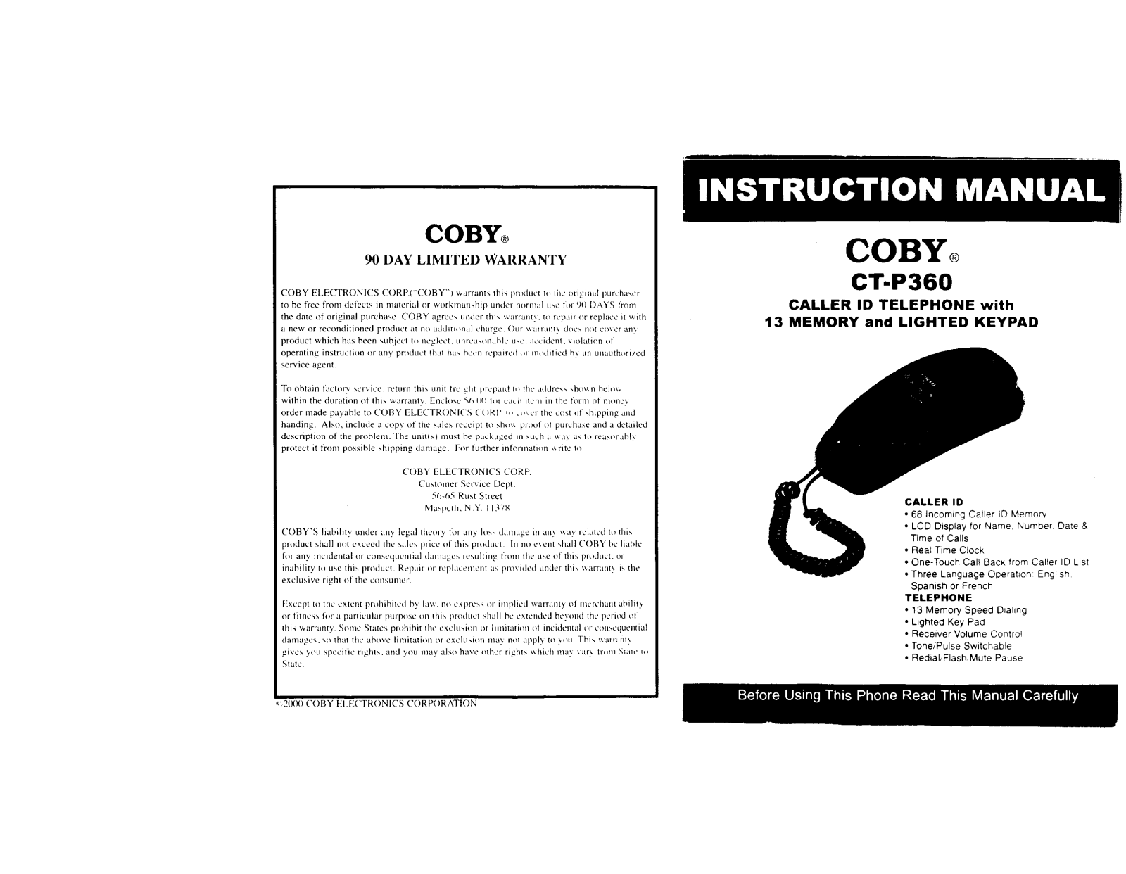 Coby CT-P360 User Manual