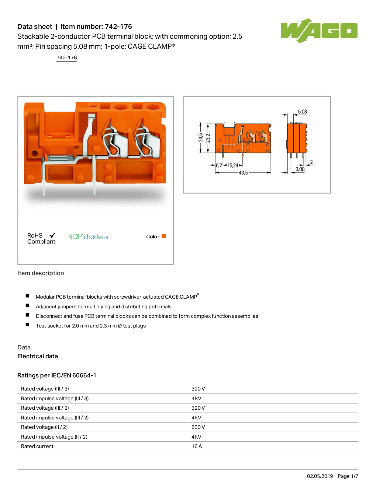 Wago 742-176 Data Sheet