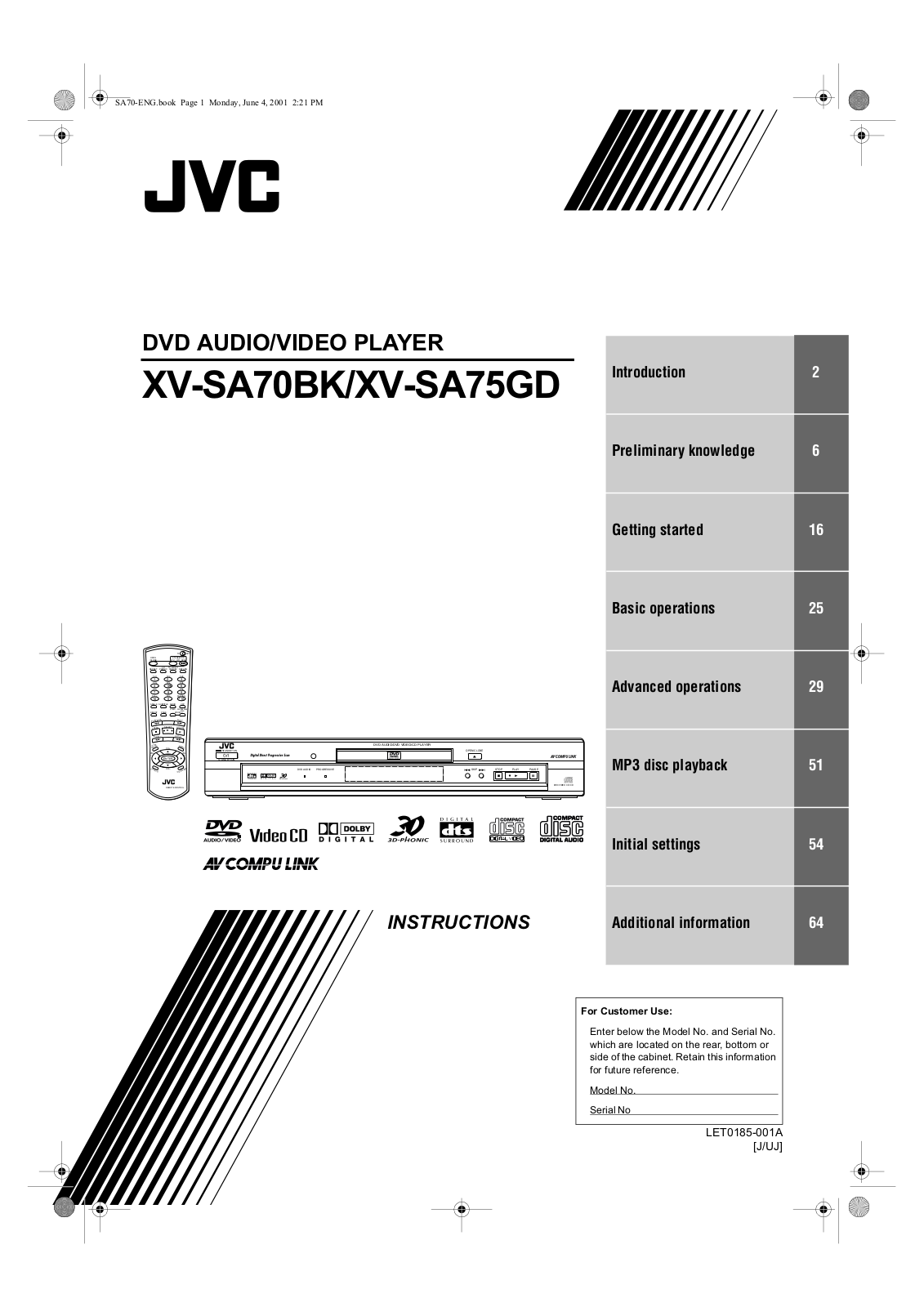 JVC XV-SA70BK User Manual