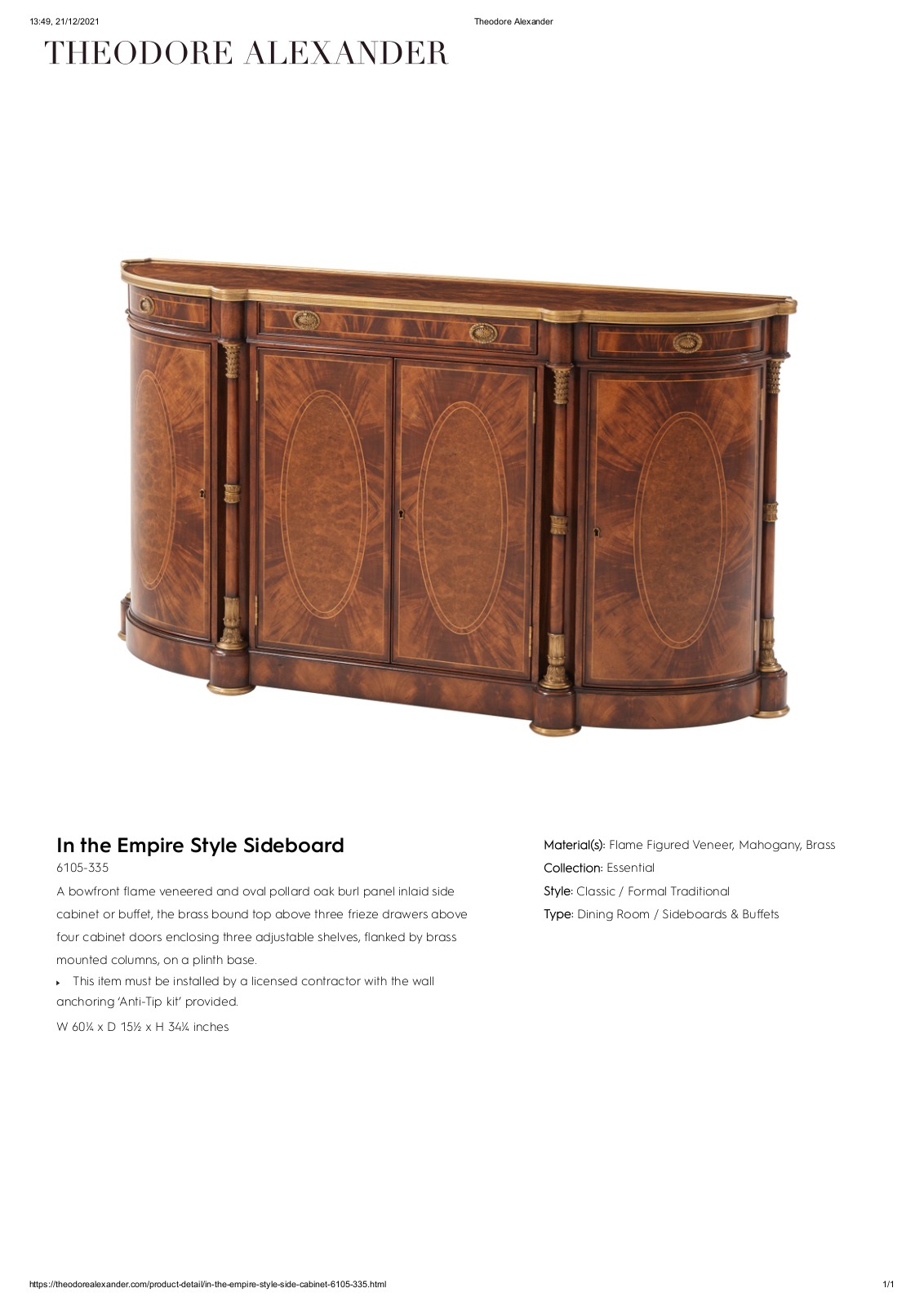 Theodore Alexander FPLJ2146 Specifications - ManualMachine.com