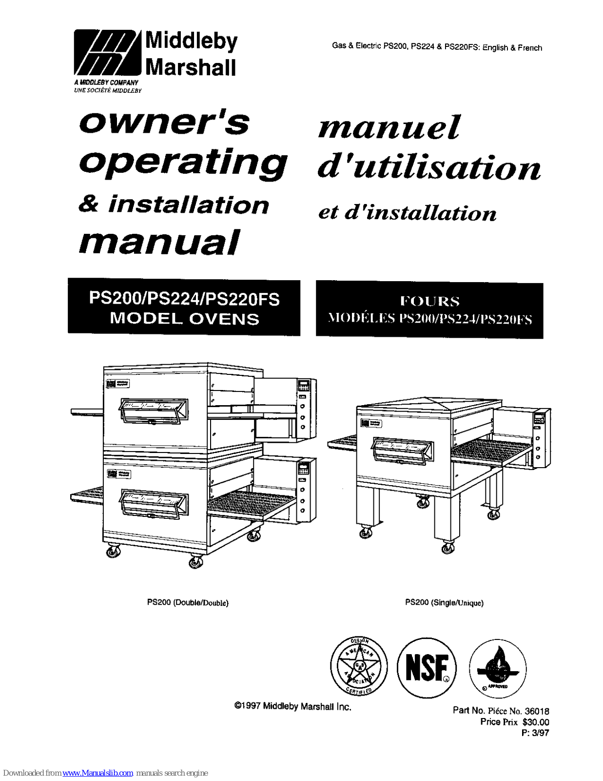 Middleby Marshall PS200, PS224, PS220FS Installation Manual