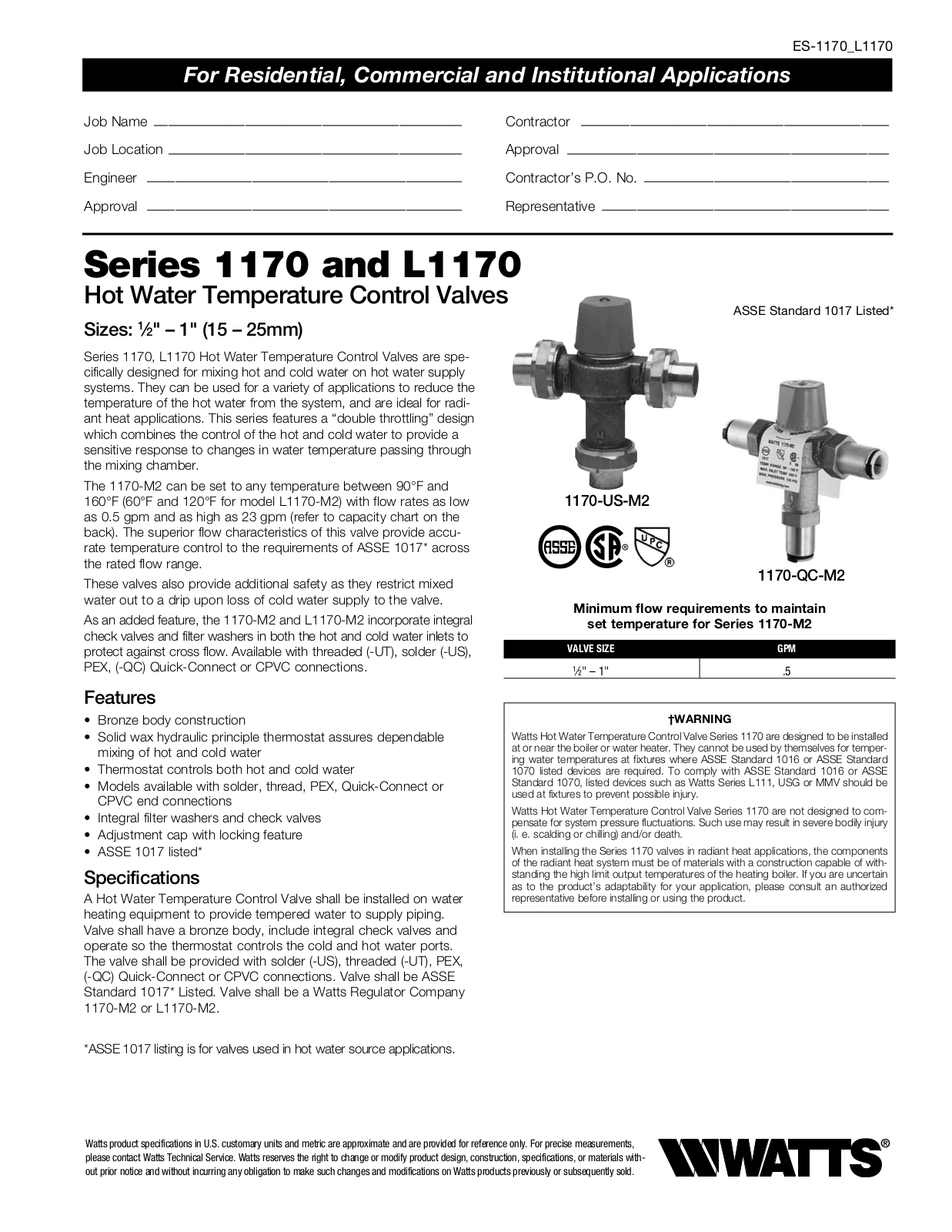 Watts L1170 User Manual