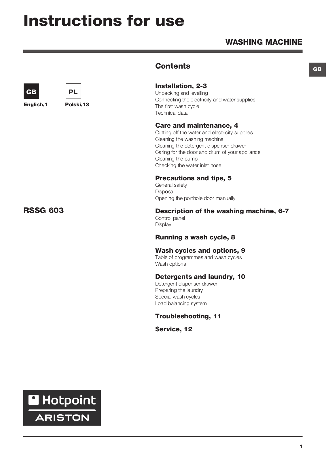 Hotpoint RSSG 603 B EU User Manual