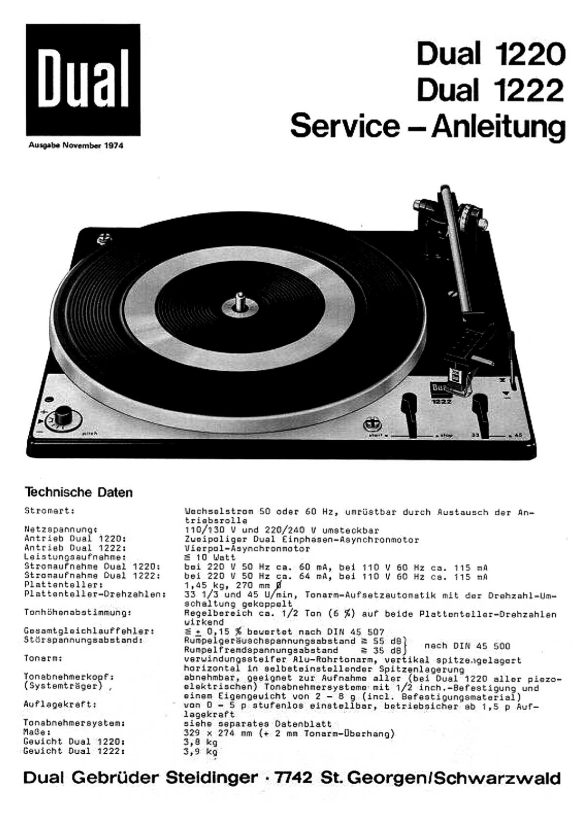 Dual 1220, 1222 Service manual