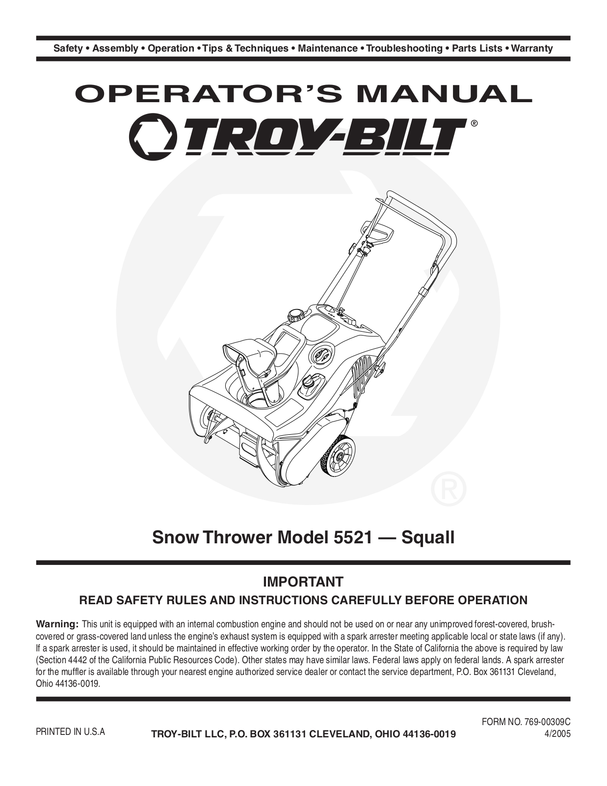 Troy-Bilt 5521 User Manual