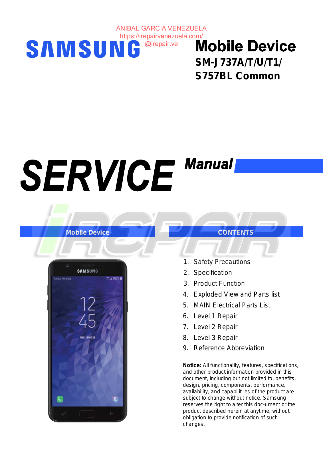 SAMSUNG SM-J737Umanual Service and repair manual