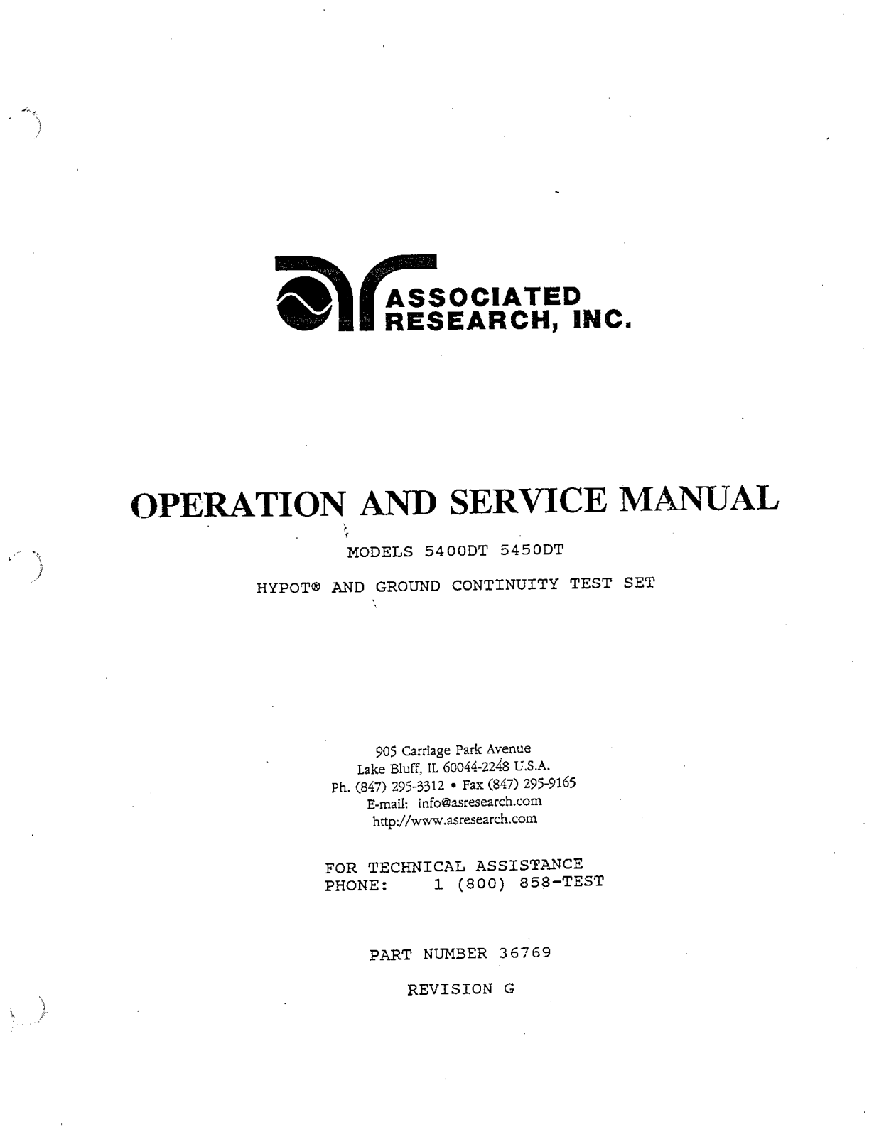 Associated Research 5450DT, 5400DT Service manual