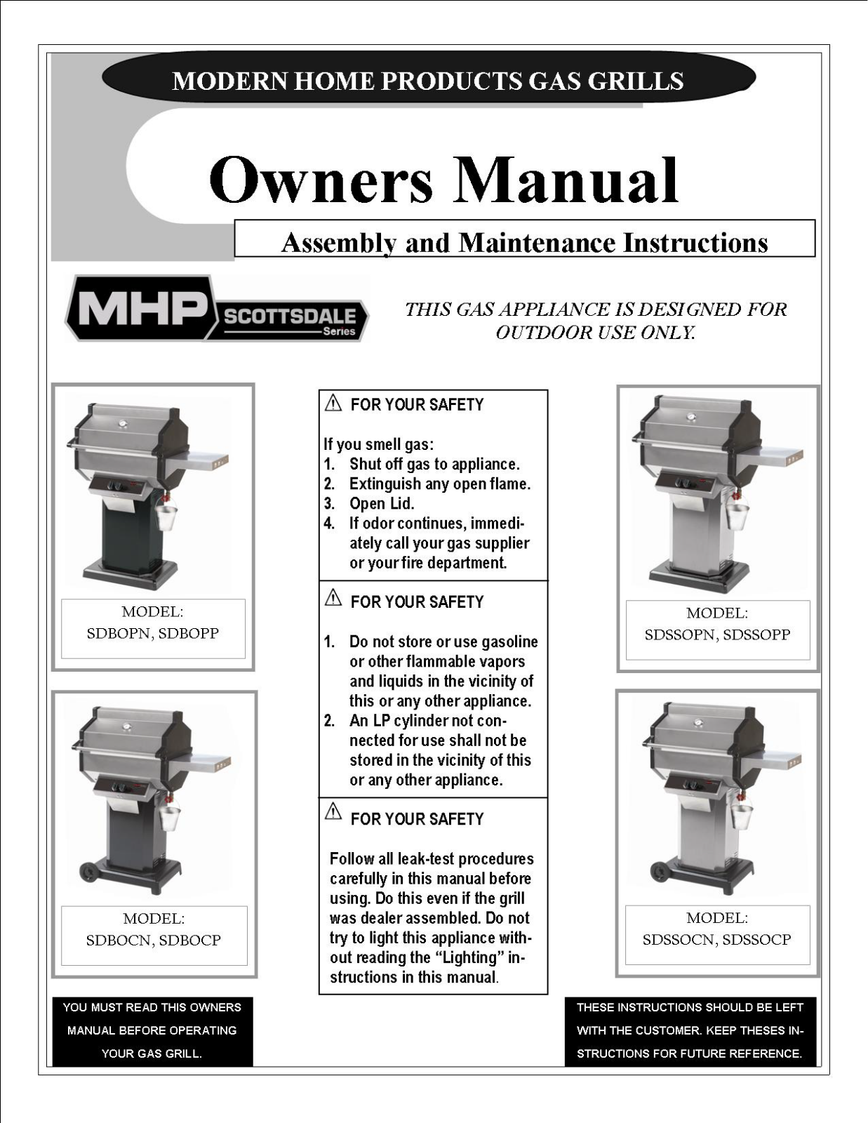 Phoenix Sdbopp, Sdbocp, Sdbopn, Sdssocp, Sdssopp Owner's Manual