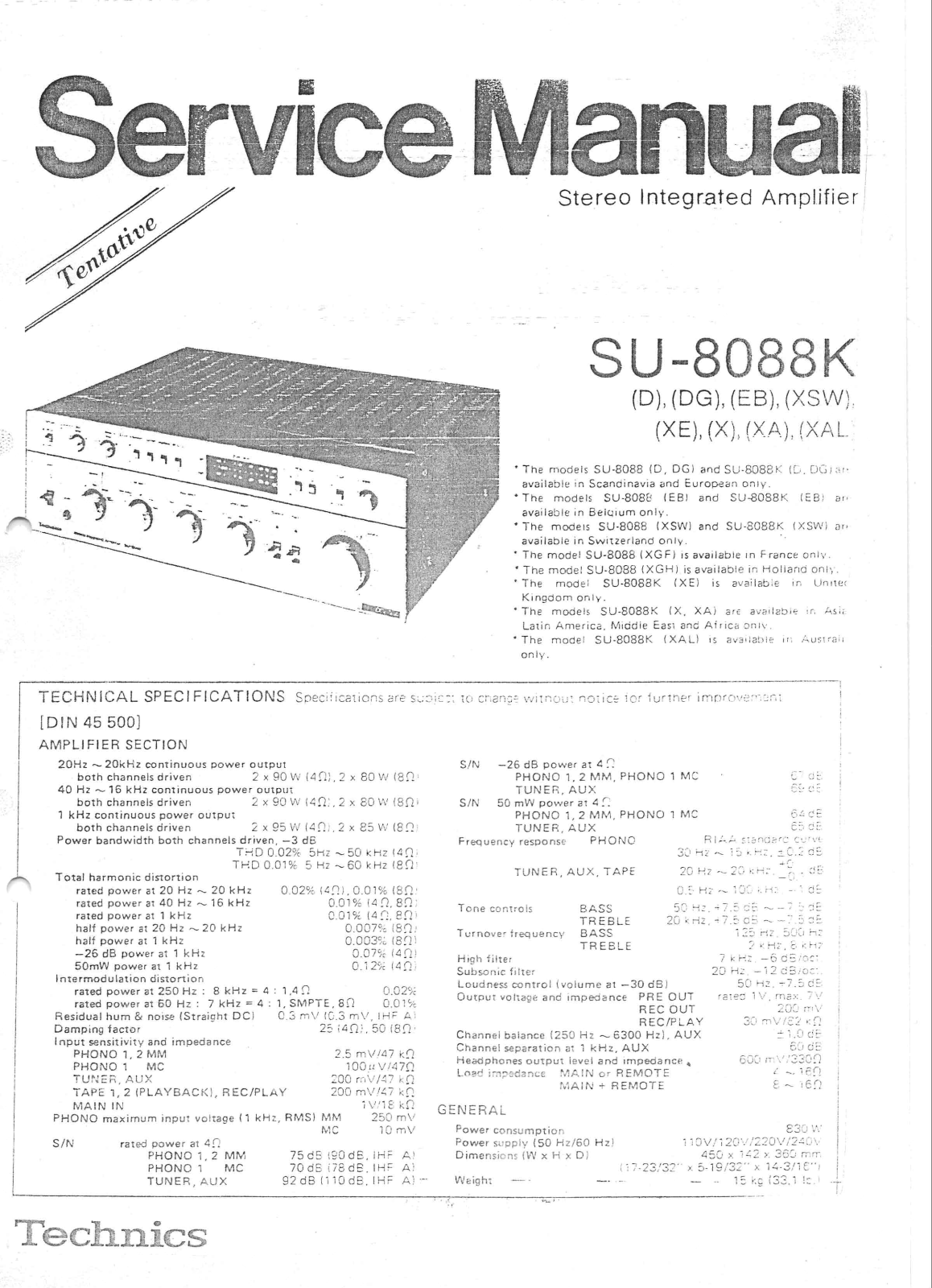 Technics SU-8088 Service Manual