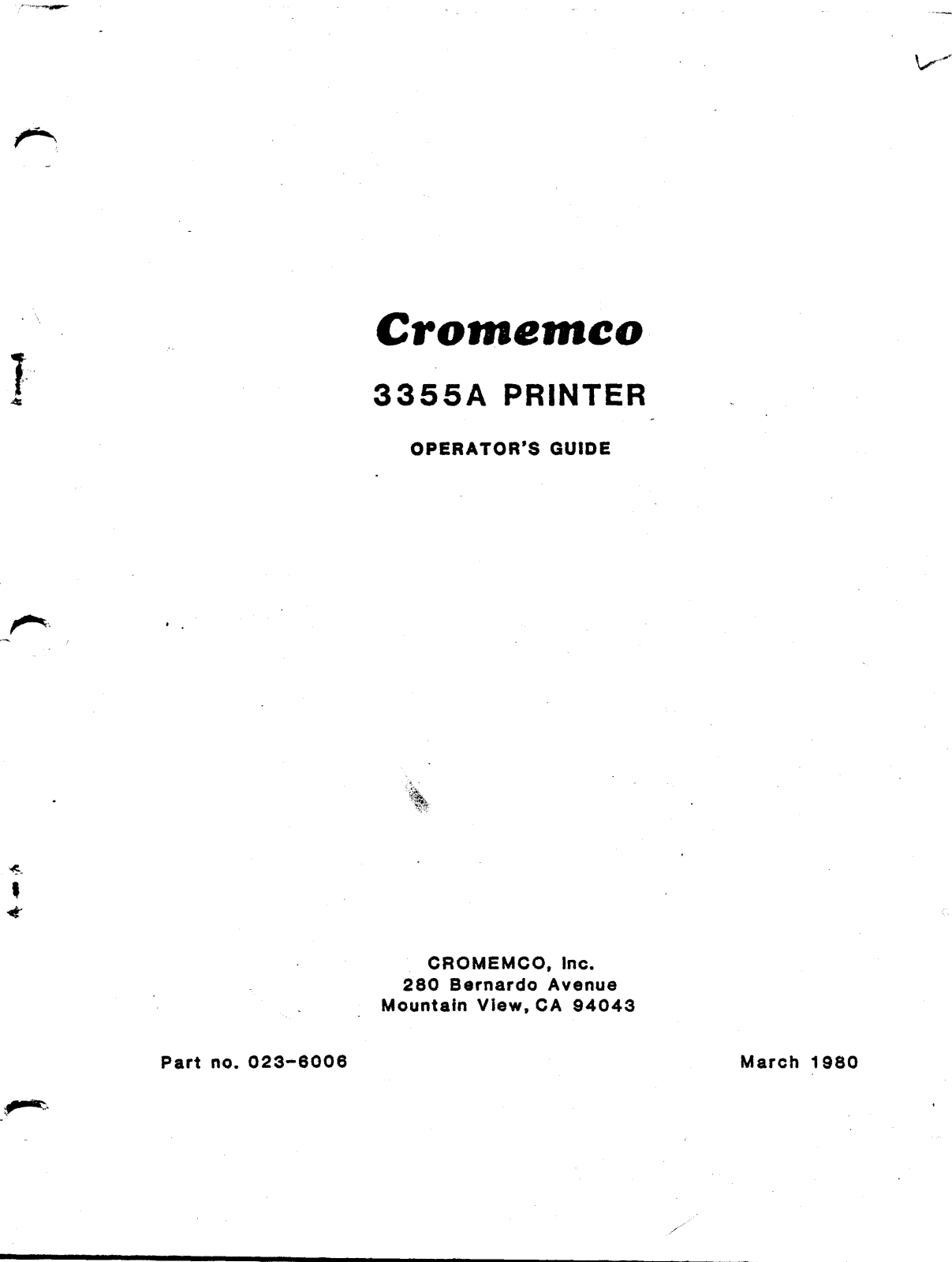 Cromemco 3355A Operator's Manual - ManualMachine.com