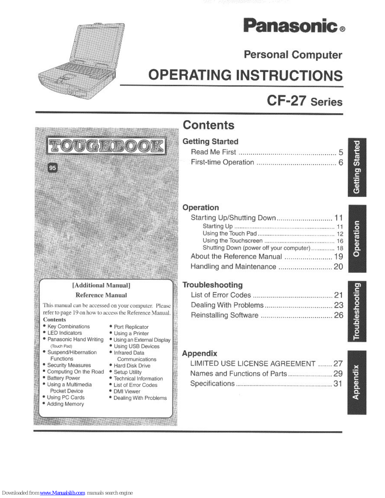 Panasonic Toughbook CF-27EB6GCAM, CF27EA6GCAM - NOTEBOOK COMPUTER, Toughbook CF-27 User Manual - ManualMachine.com