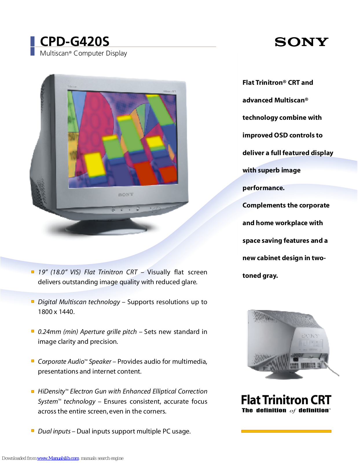 Sony CPD-G420S Marketing, Multiscan CPD-G420S Specifications