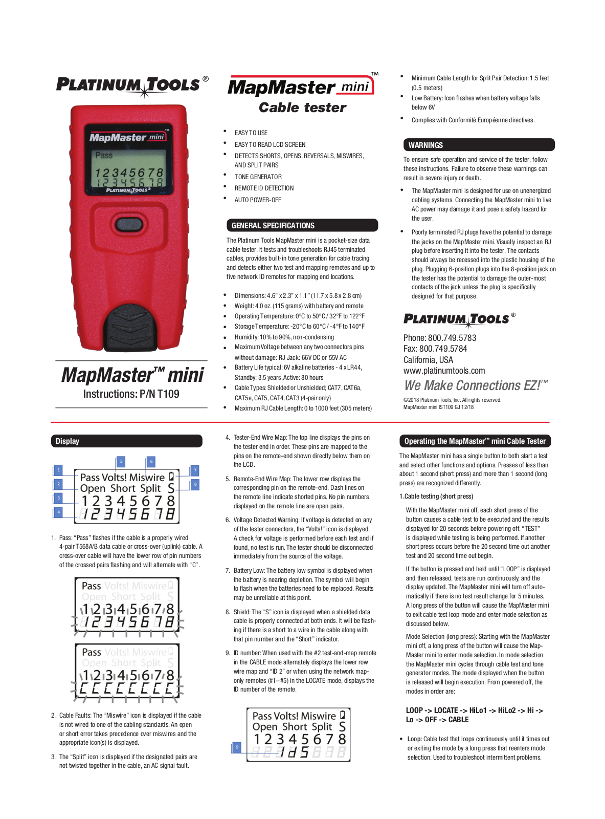 Platinum Tools T109C User Manual