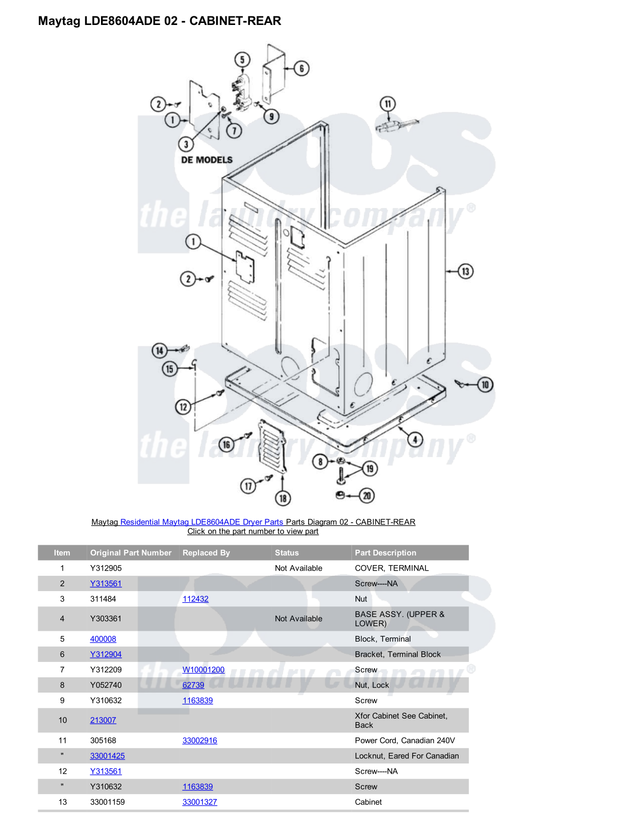 Maytag LDE8604ADE Parts Diagram