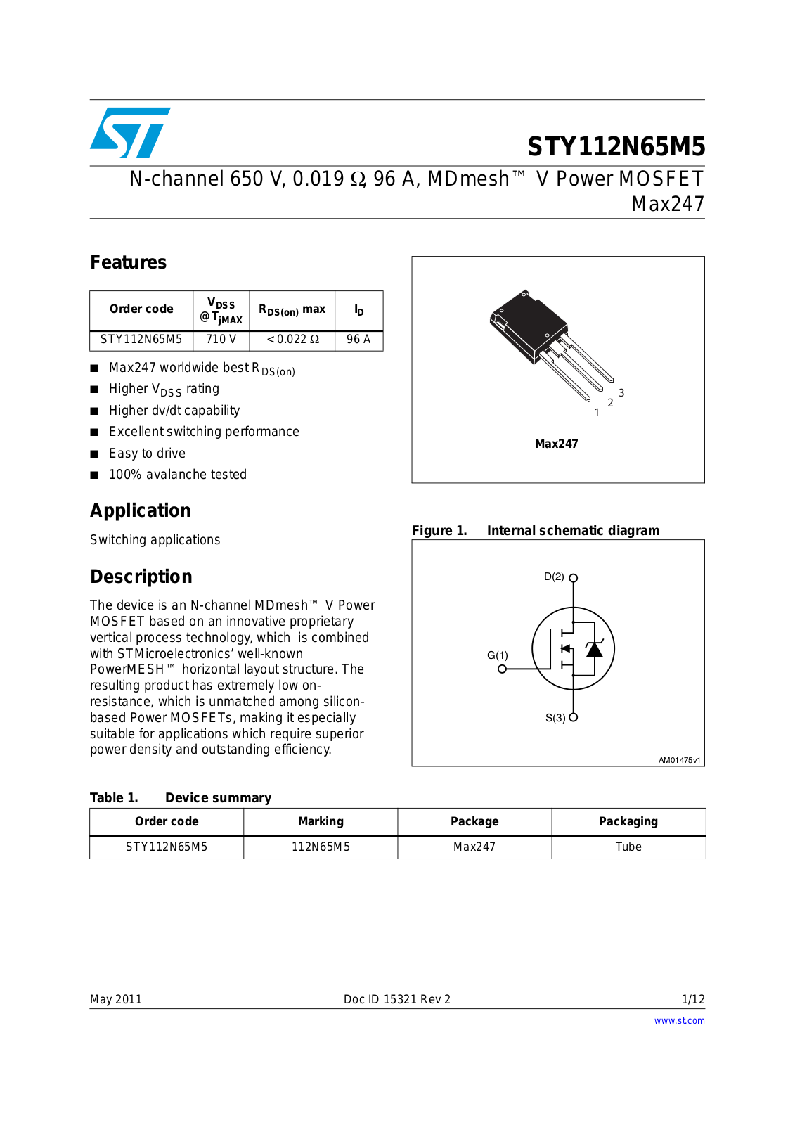 Datasheet sty112n65m5 Datasheet - ManualMachine.com