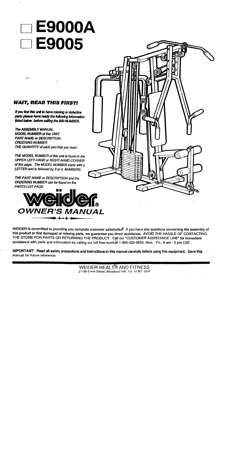 Weider E9005 User Manual